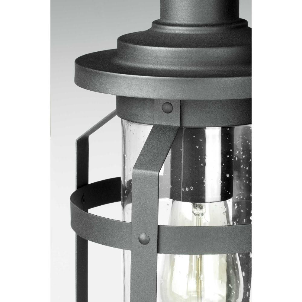 Black Steel Outdoor Wall Lantern with Seeded Glass Shade