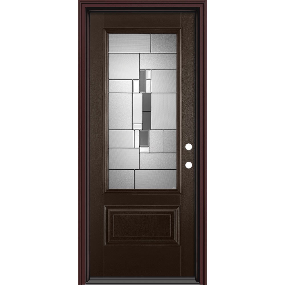 Masonite 632296 Cuzco 36-in x 80-in x 4-9/16-in Fiberglass 3/4 lite Right-hand inswing Peppercorn Painted Prehung Slab Front Door with Brickmould Solid core