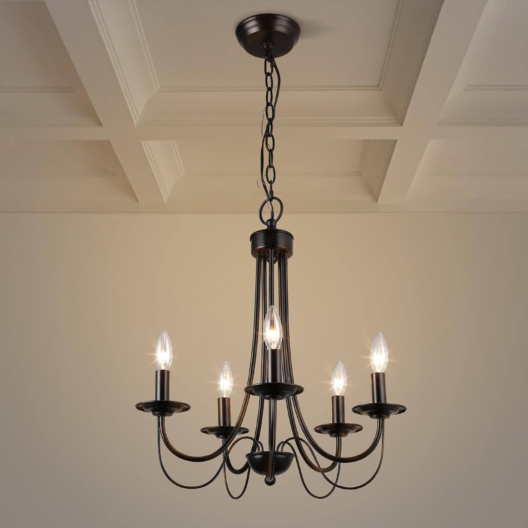 LNC Mocha 5-Light Matte Black Transitional Led Chandelier A02894 at ...