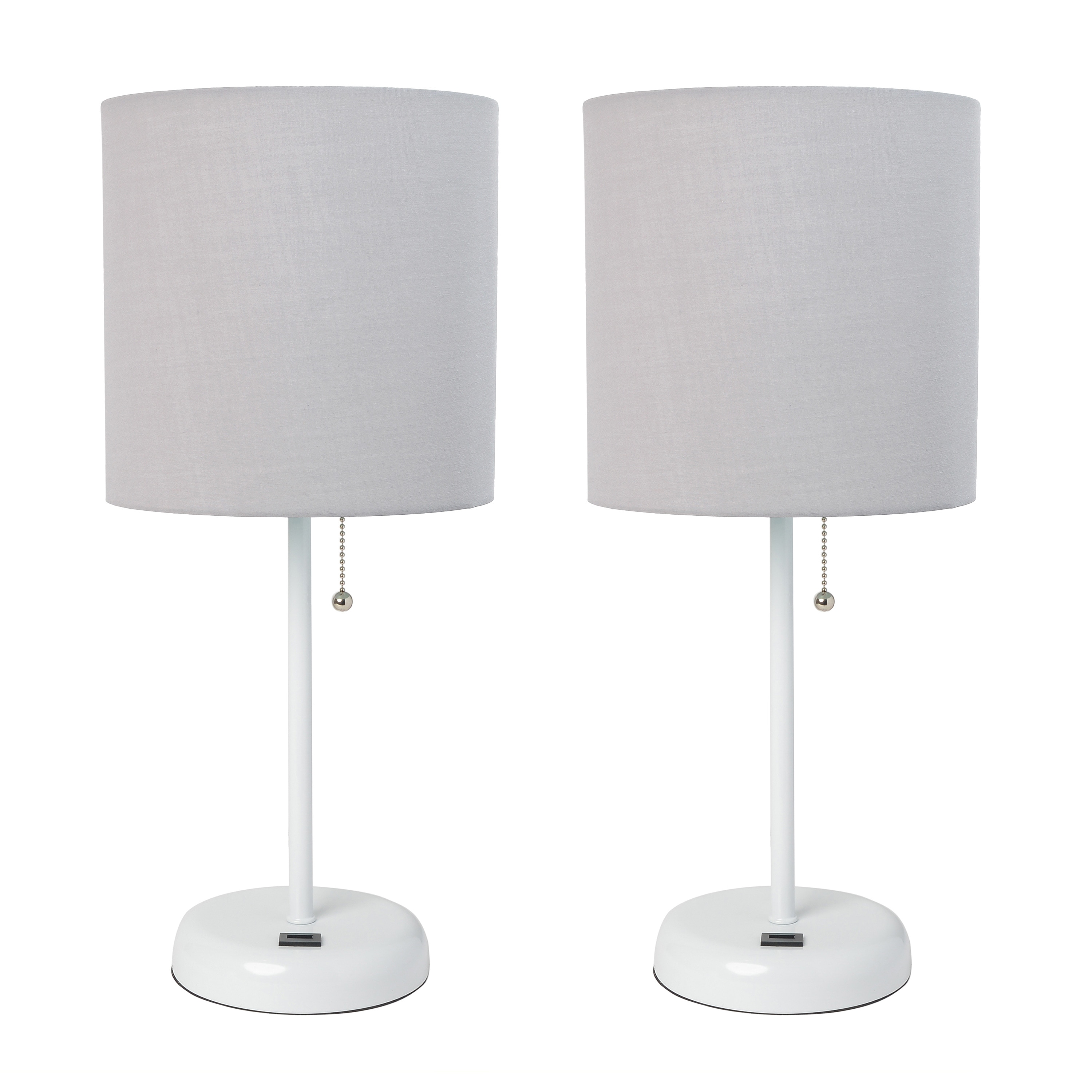 Creekwood Home CWT-2011-GO-2PK Oslo 19.5-in White Base/Gray Shade LED Pull-chain Table Lamp with Fabric Shade 2 -Set