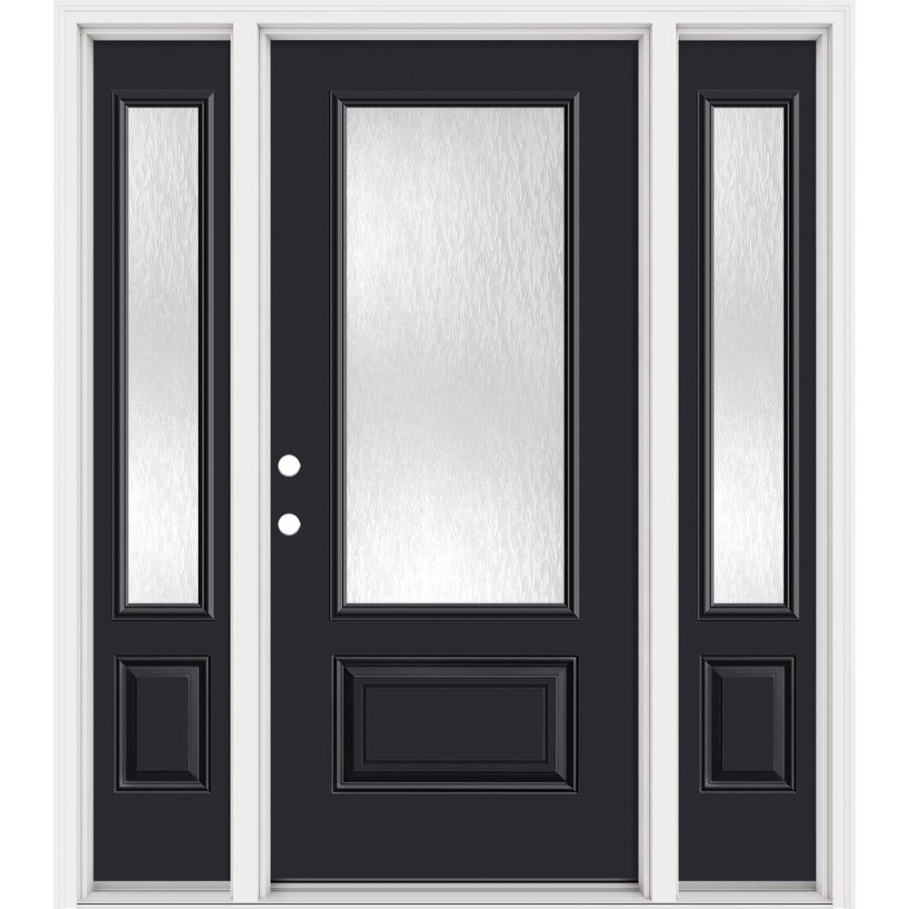 Masonite 321415 Steel Doors Series 64-in x 80-in x 4-9/16-in Steel 3/4 lite Right-hand inswing Peppercorn Painted Prehung Front Door with Sidelights with Brickmould Insulating core