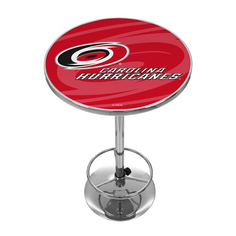 Trademark Gameroom NHL2000-CH-WM Carolina Hurricanes Pub Tables Chrome Round Traditional Bar Table, Composite with Metal Pedestal Base 27.375-in L x 42-in H
