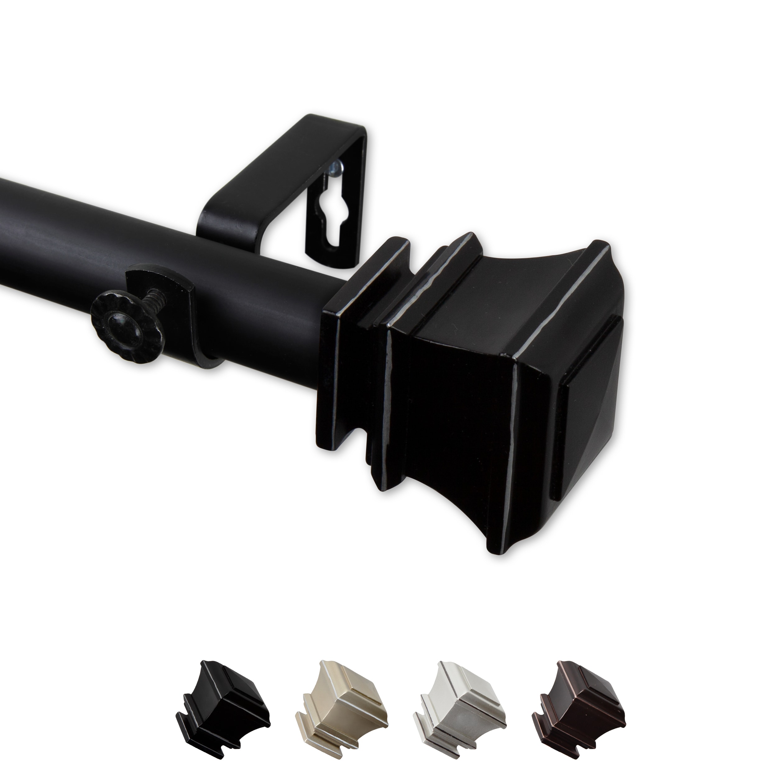 Hart & Harlow L-100-77-992 Presley 1-in 120-in to 170-in Black Steel Single curtain rod with Finials