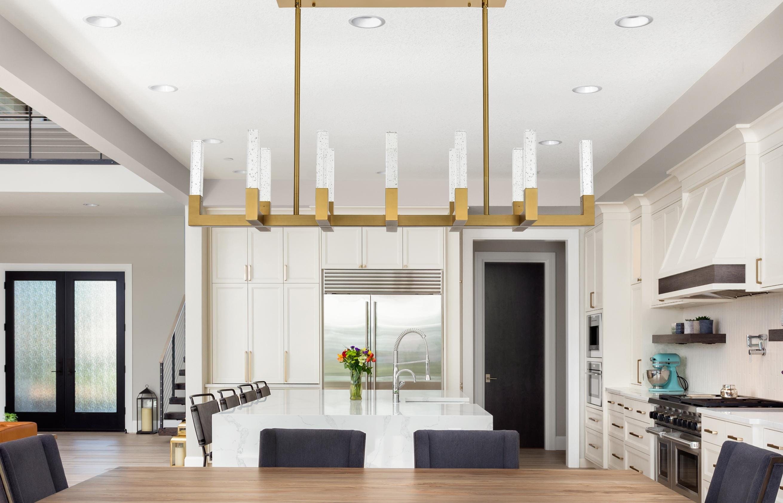 Noemi 51-Inch Satin Gold LED Crystal Island Pendant Light