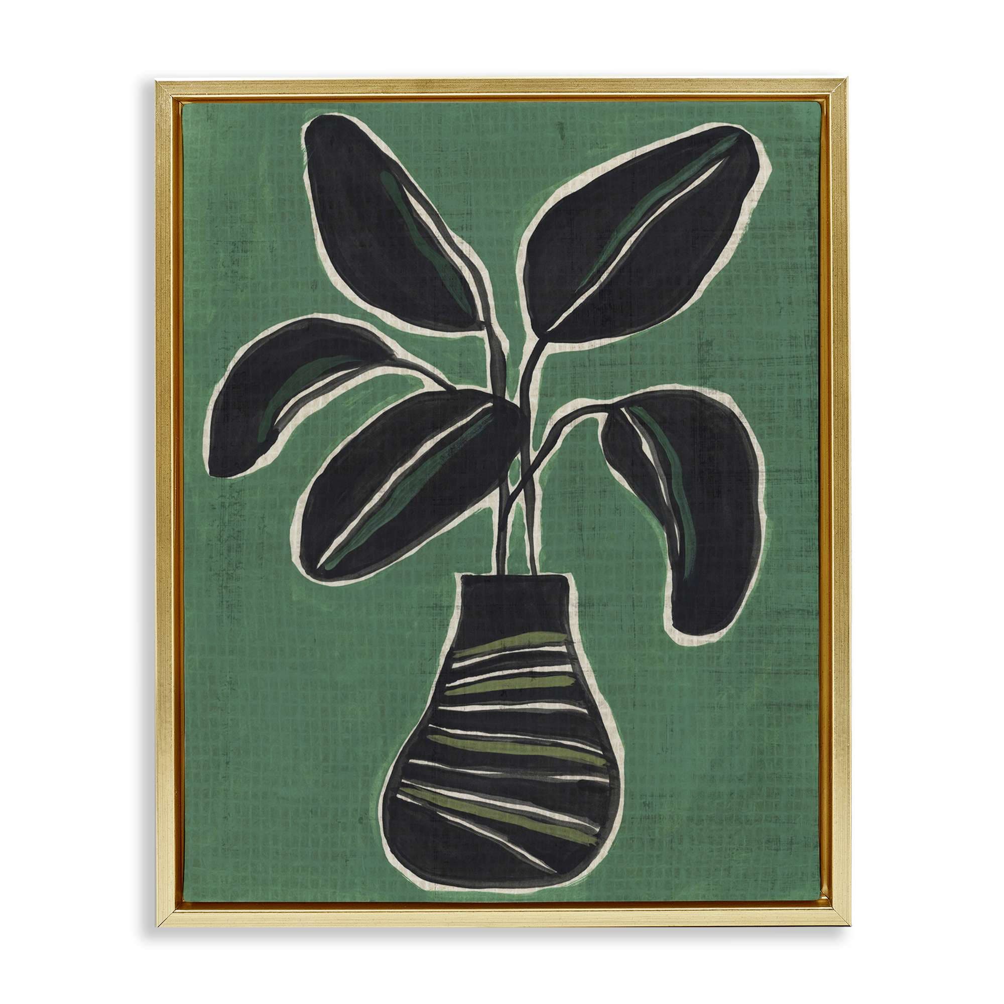 Stupell Industries BS-361-FFG-16X20 House Plant on Green Floating Frame design by June Erica Vess