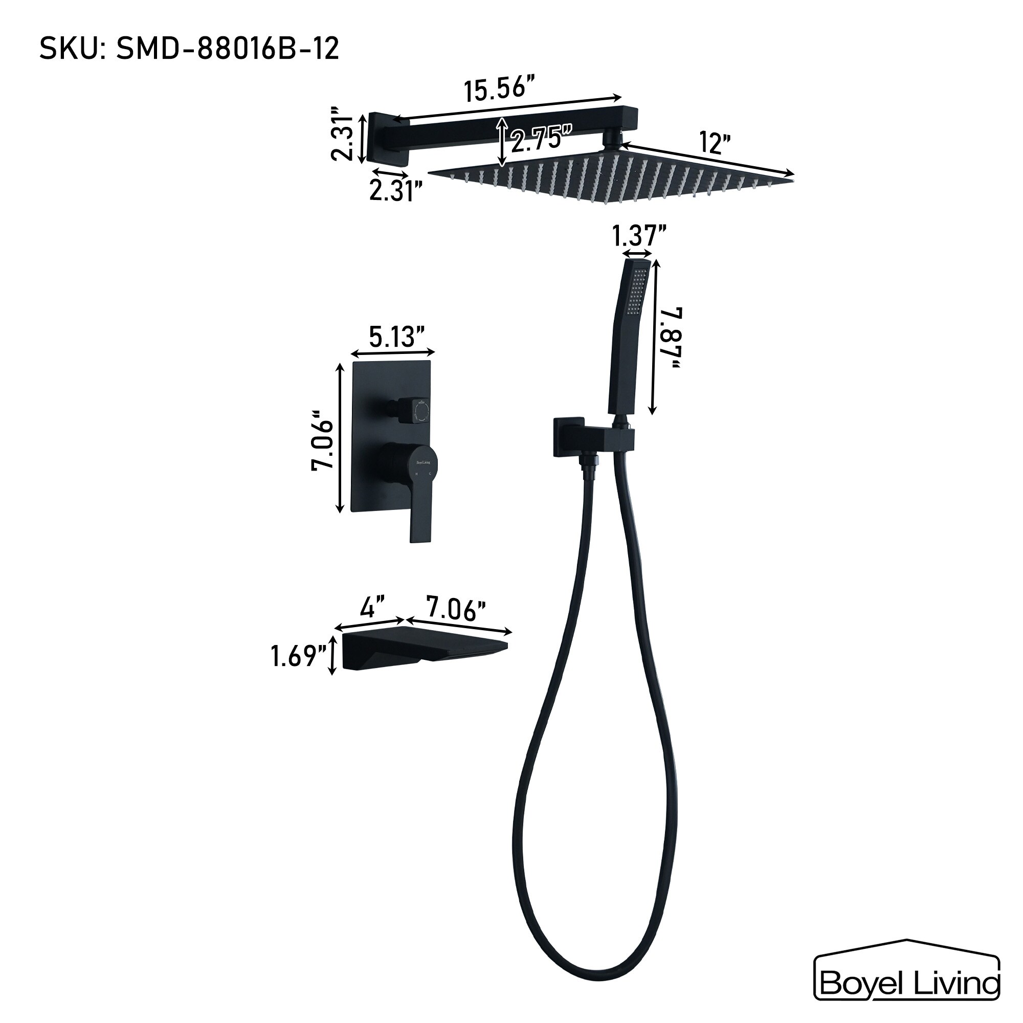 Clihome SMD-88016B-12 Showerhead-Bar-Panels - View #2