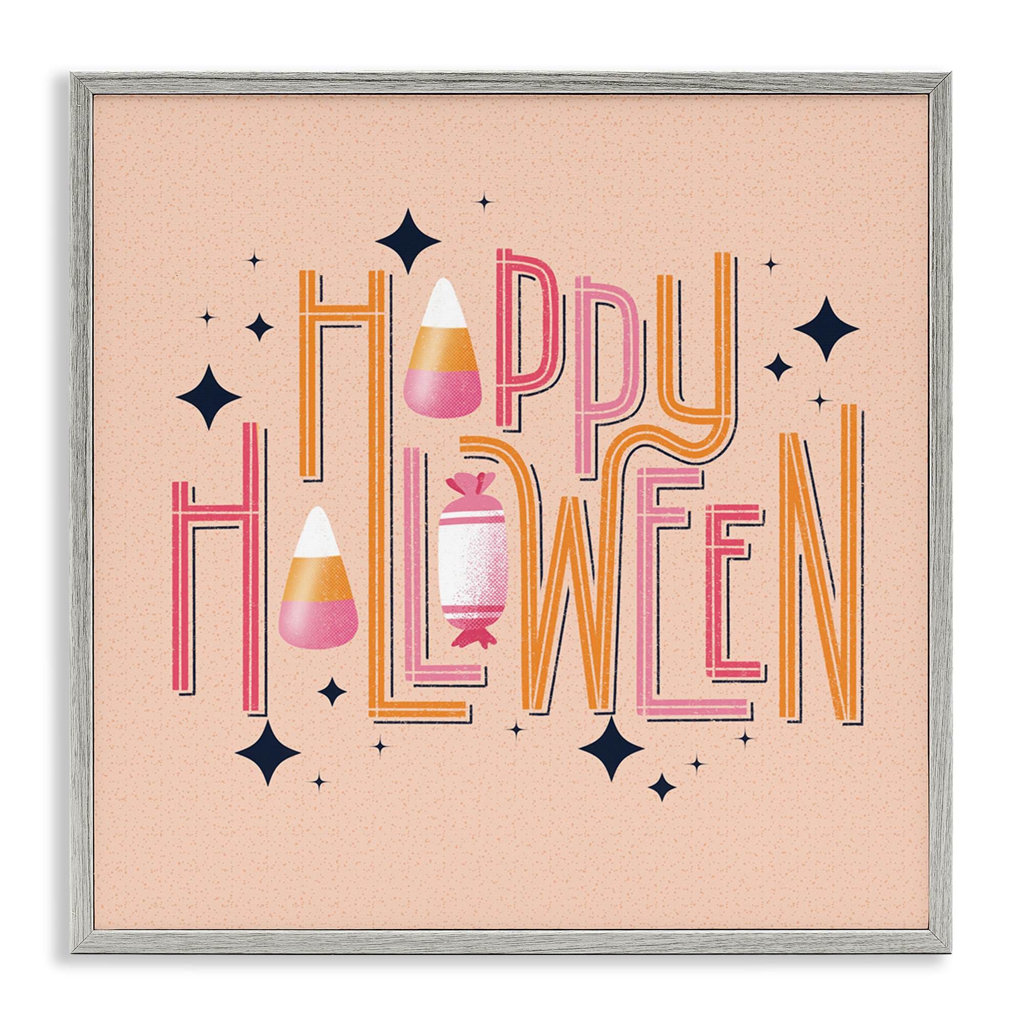 Stupell Industries BT-439-GFF-12X12 Happy Halloween with Candy Gray Framed Giclee Art By Sarah Hickman 12 x 12