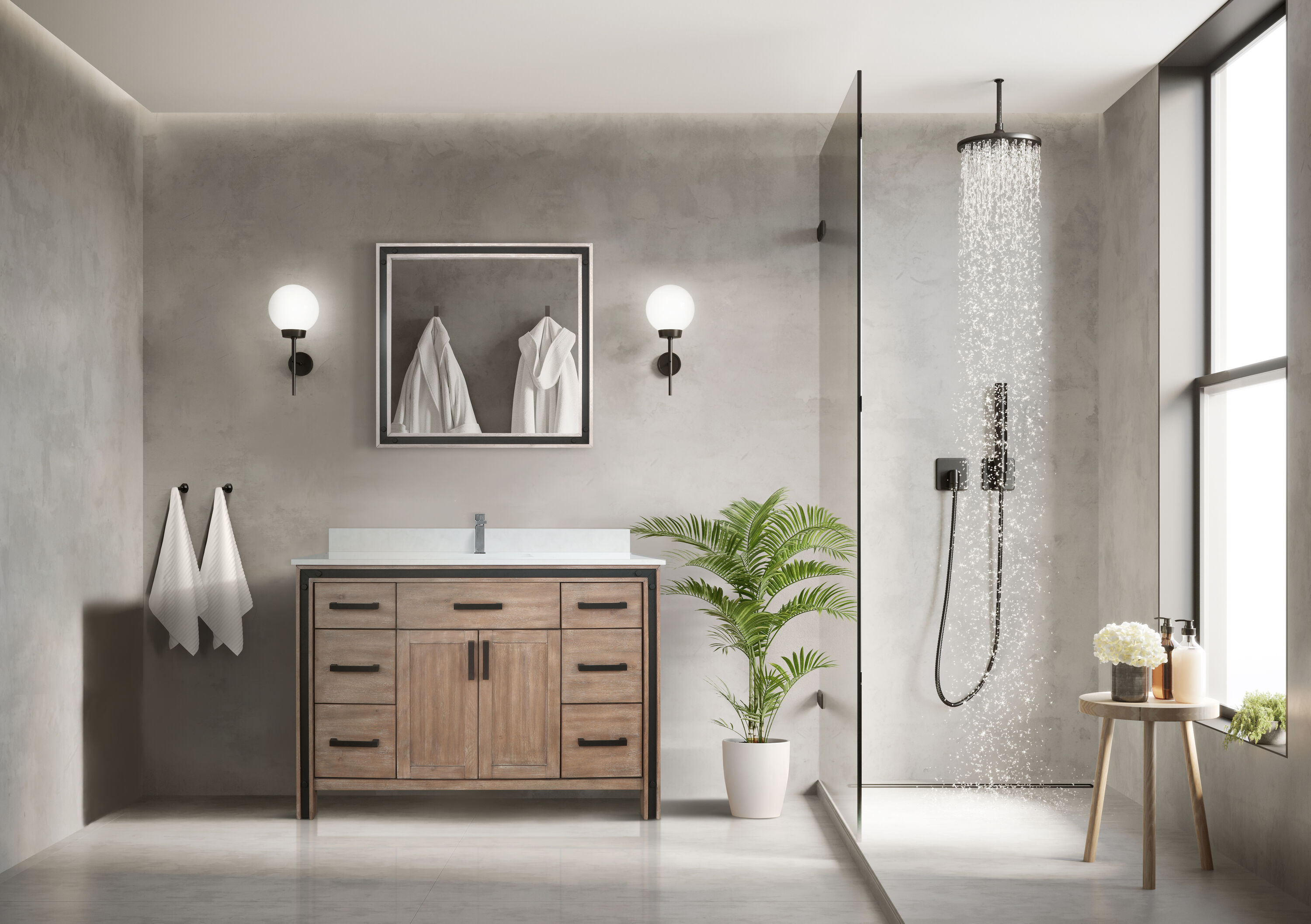Ziva 48" Rustic Barnwood Single Sink Bathroom Vanity with White Quartz Top