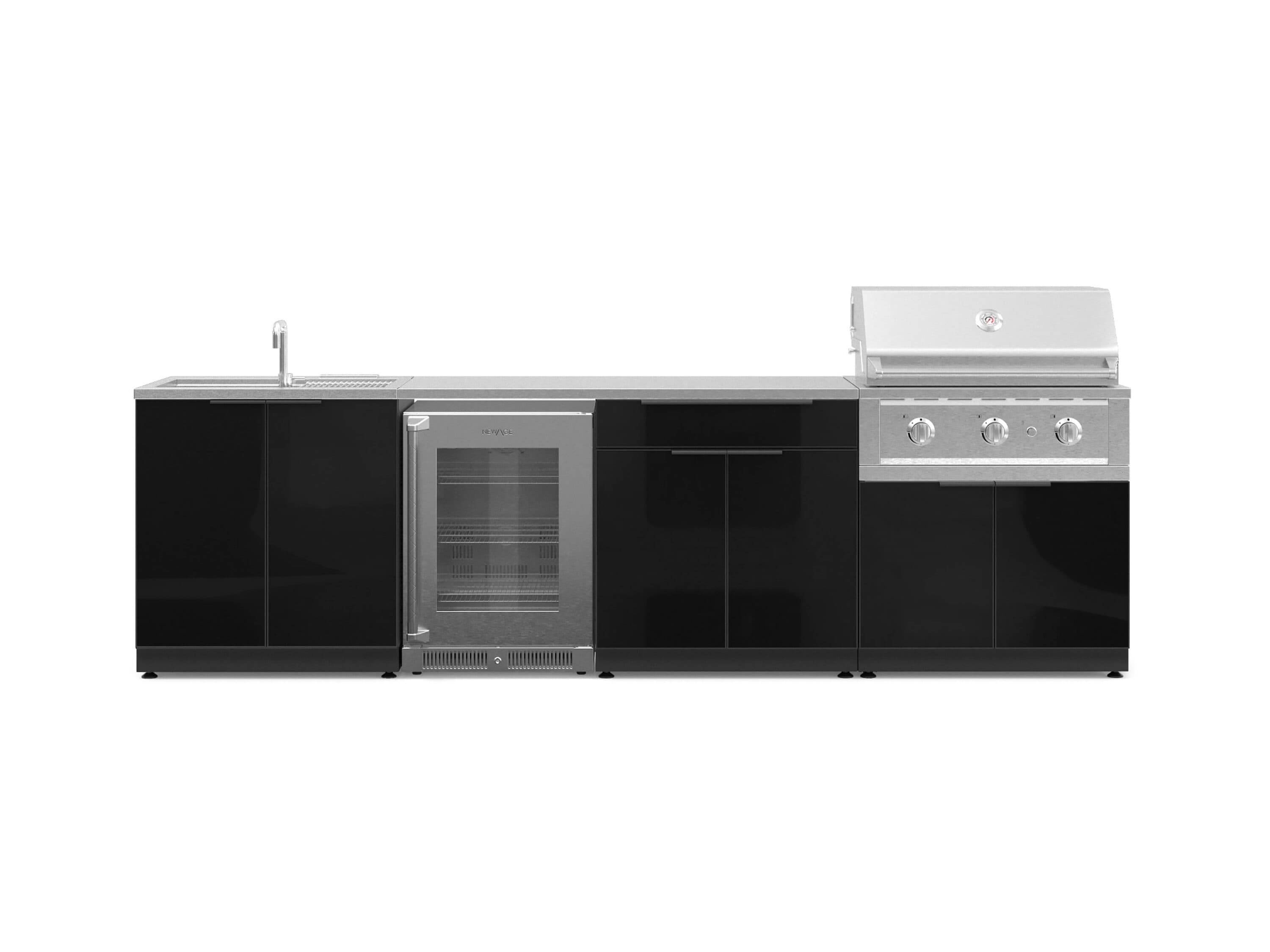 NewAge Products 71488 Classic Aluminum Cabinets Performance Gas Grill 6 -Piece 121-in W x 24-in D x 48.5-in H Modular Outdoor Kitchen Set 3 Burners