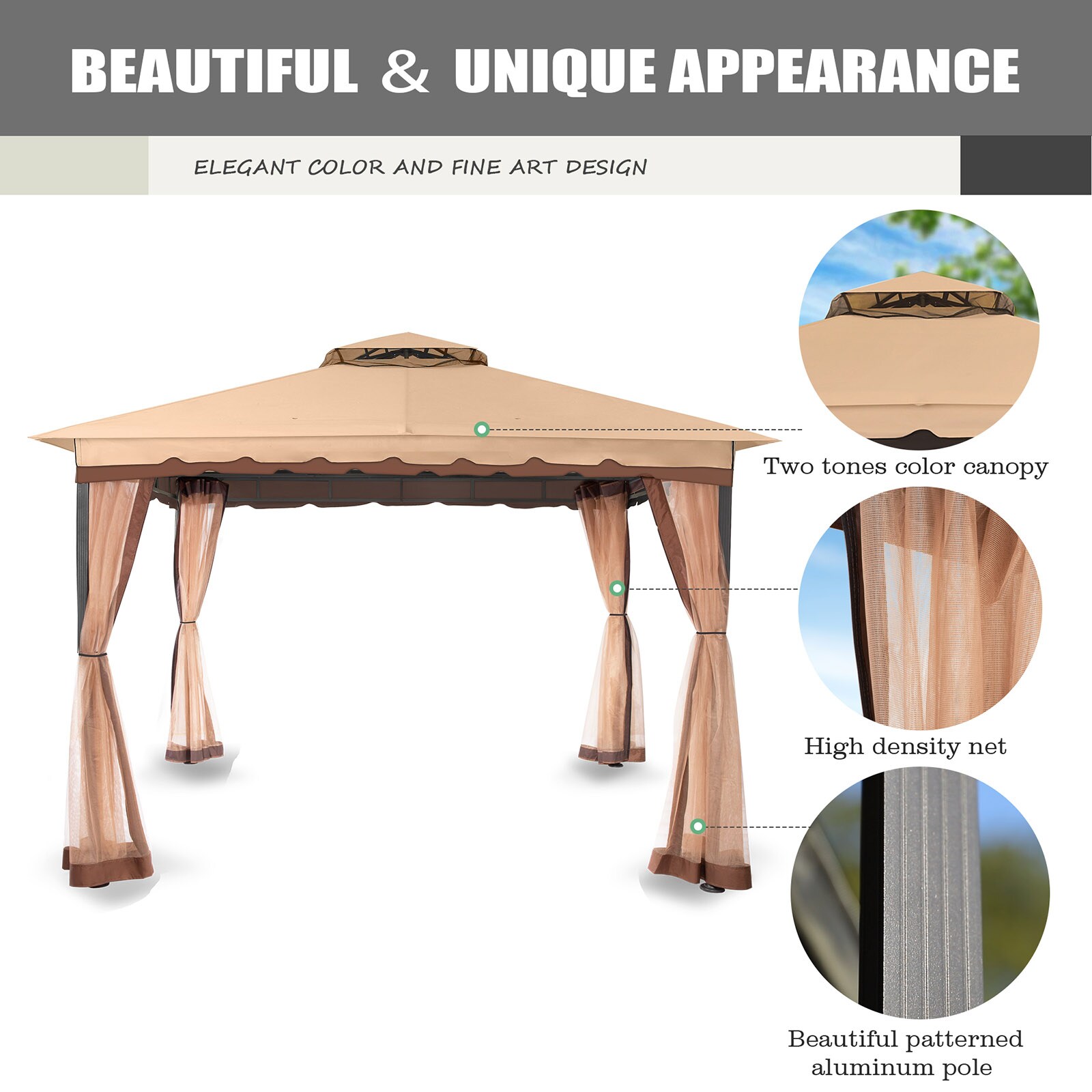 StarEcho ZP02-KHAKI Wood-Resin-Gazebos - View #3