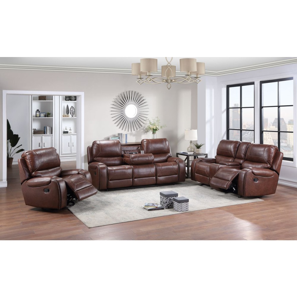 Keily 86-in W Casual Cinnamon Brown Faux leather 6+seats Reclining Storage Sofa