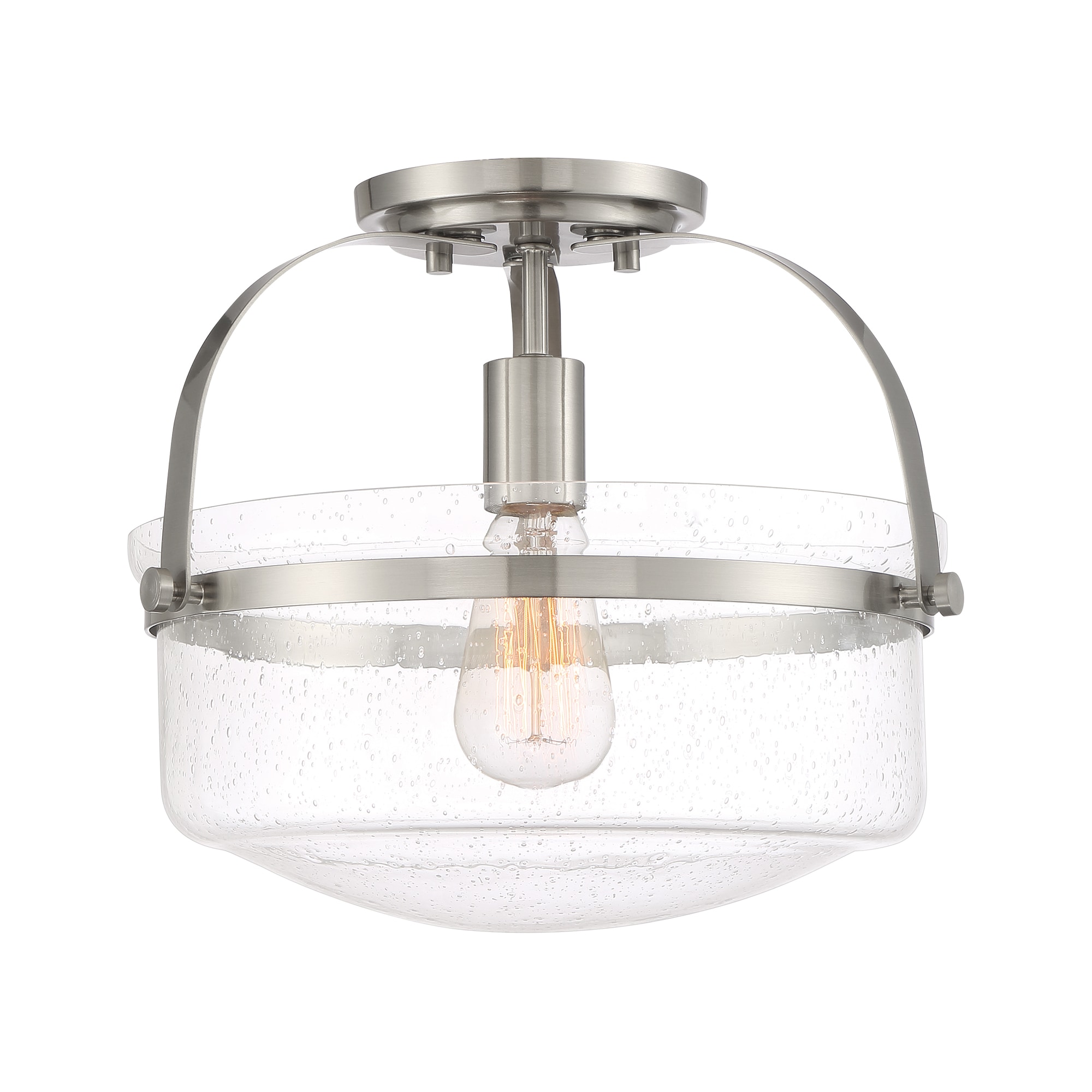 Jaxon Modern Farmhouse 13'' Brushed Nickel Ceiling Light with Clear Seedy Glass