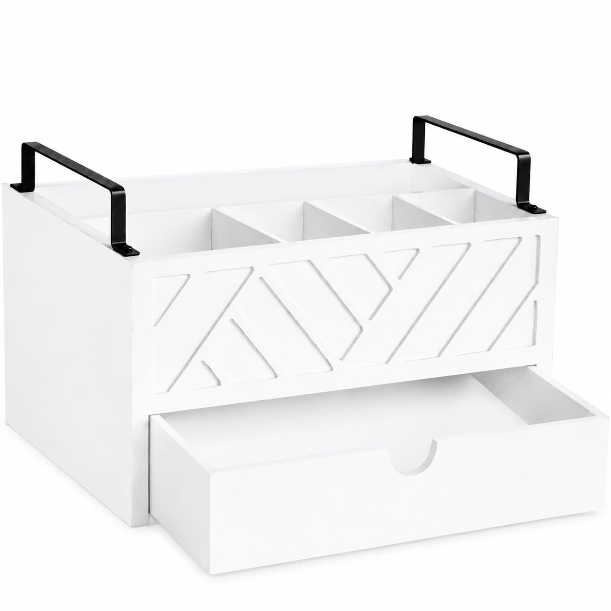 Aoibox  Wood White Paper Plate Dispenser with Drawer and Dual Handles for Countertop Utensil Caddy Napkin Holder