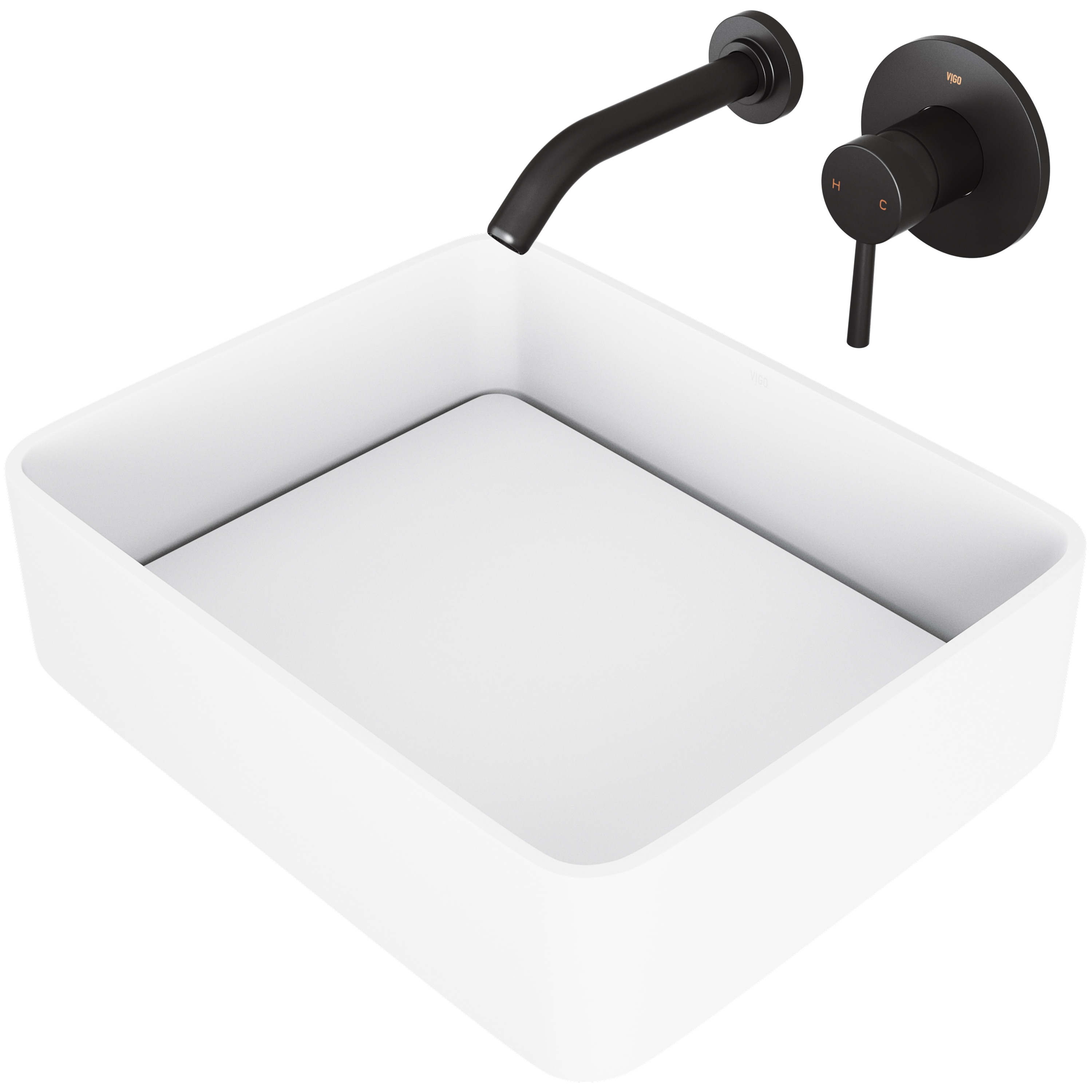 VIGO VGT995 Vessel sink Matte White Matte Stone Vessel Rectangular Modern Bathroom Sink with Faucet and Drain Included (18-in x 15-in)