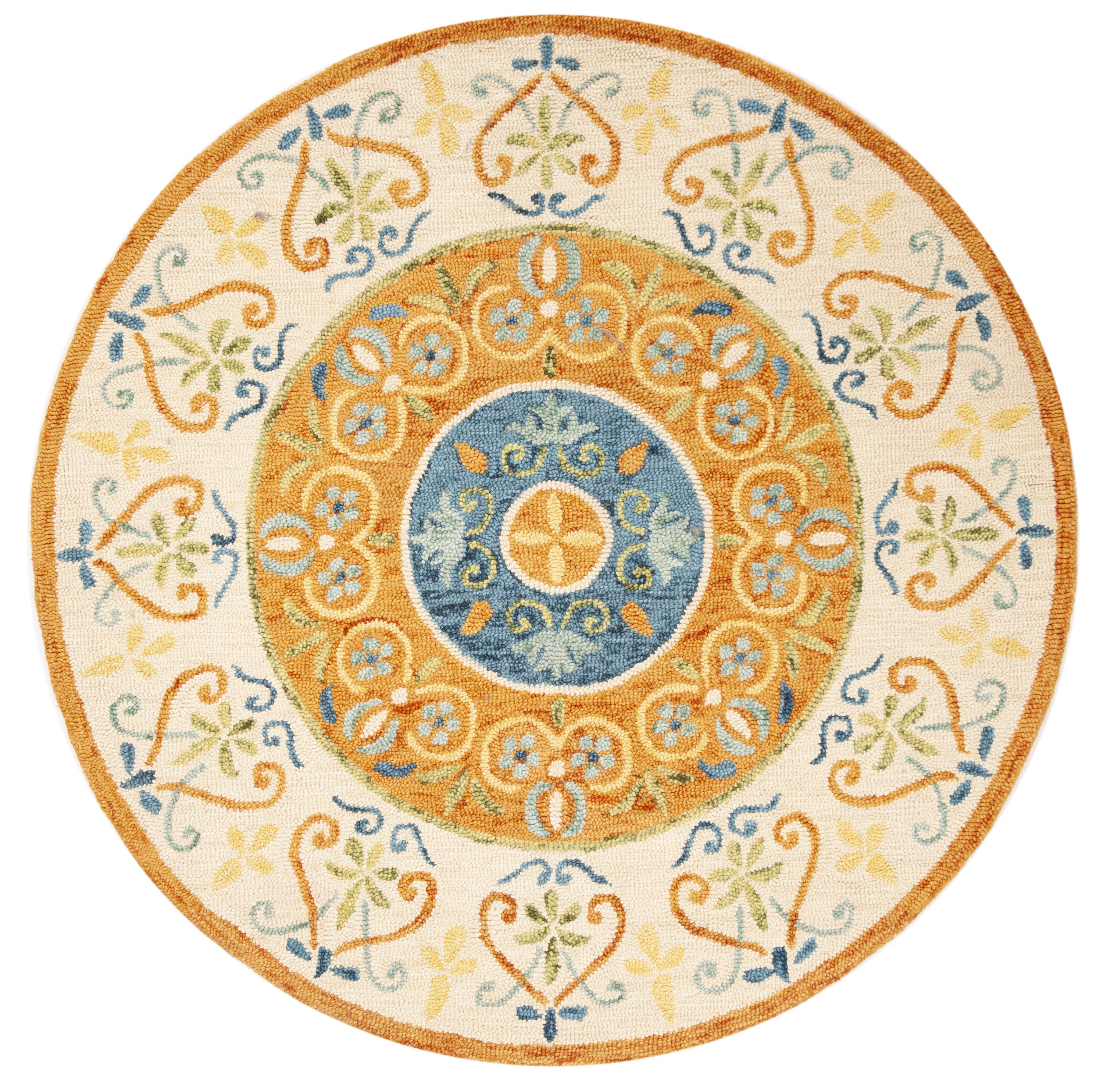 Handmade Round Rust and Ivory Wool Tufted Rug