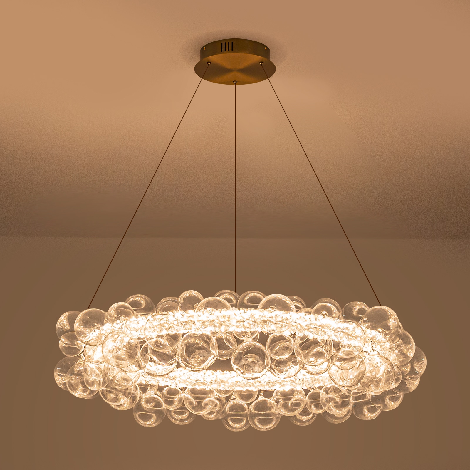 MENCOLULU 29.53-Inch Crystal Bead DIY Clear Glass Globe LED 1 -Light Gold LED Crystal Clear glass Glass Chandelier