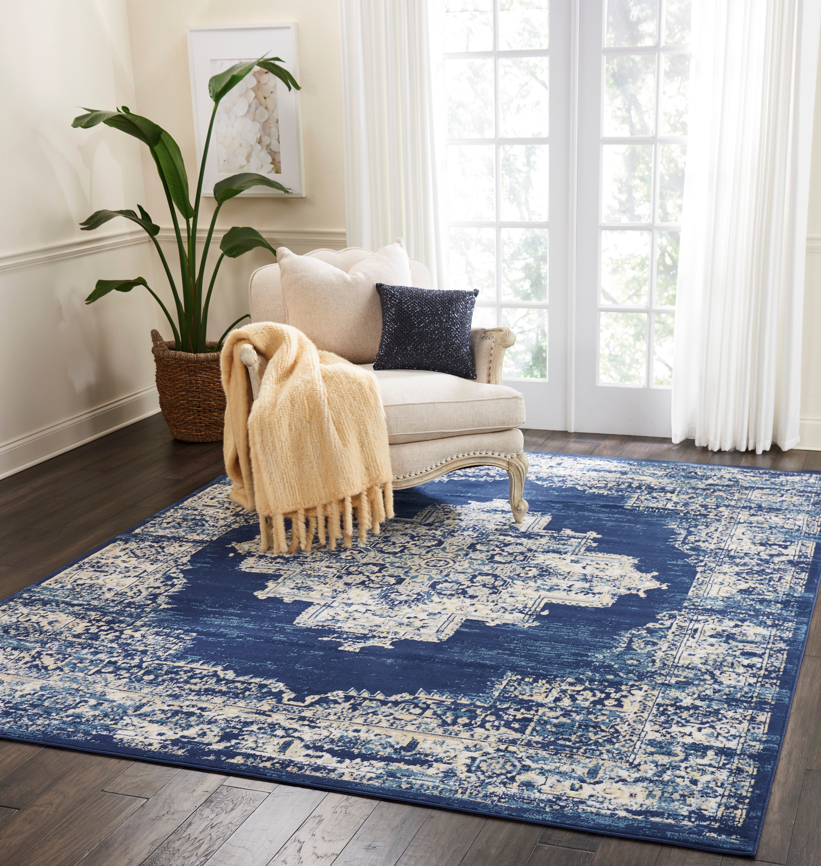 Nourison Grafix 7 x 9 Navy Blue Indoor Abstract Area Rug in the Rugs ...