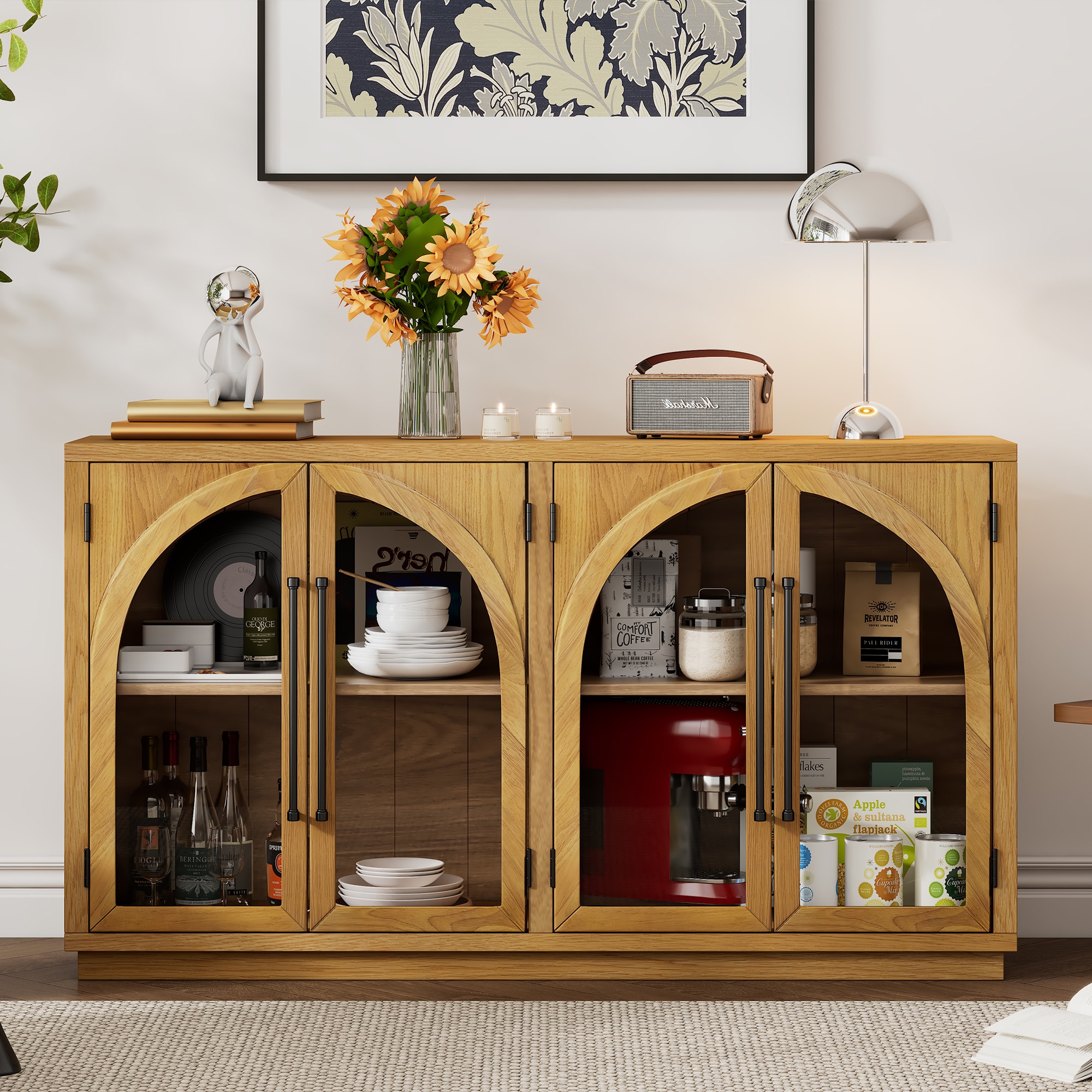 JIMSMAISON JMTRSB55NT Contemporary/Modern Natural Wood Rubberwood Sideboard