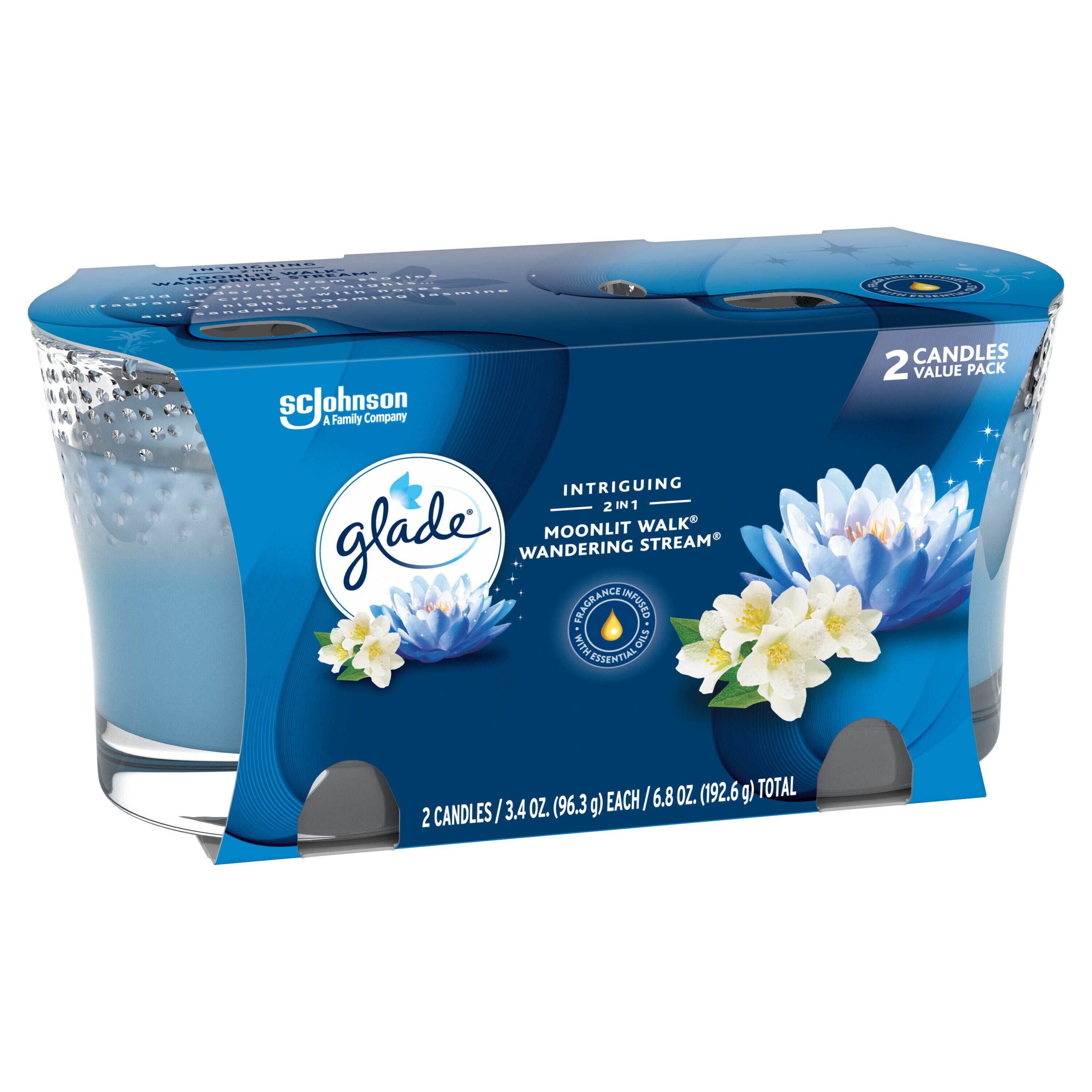 Glade 2Pack 1Wick Moonlit Walk and Wandering Stream Blue Jar Candle