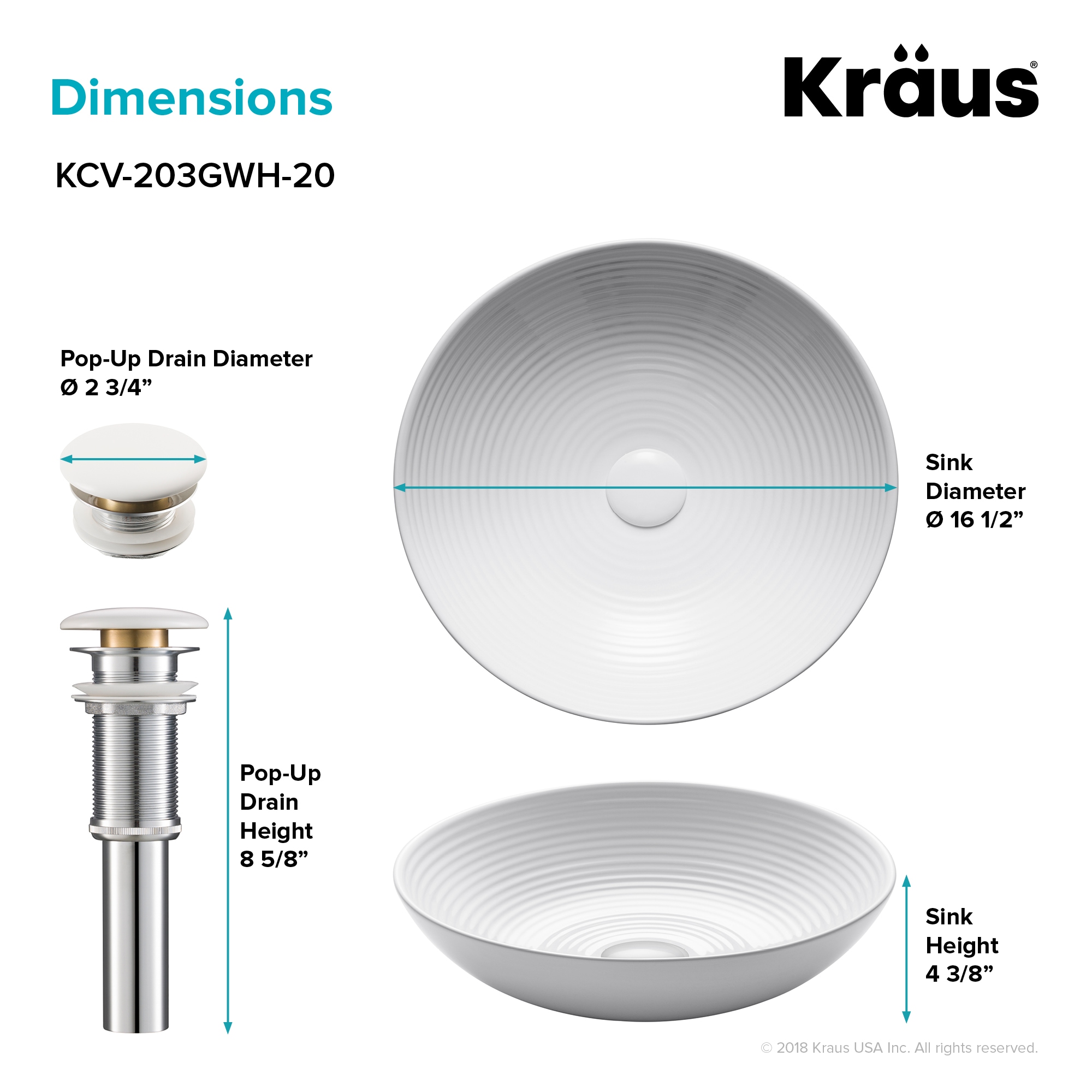 Viva Round White Ceramic Vessel Sink with Pop-Up Drain