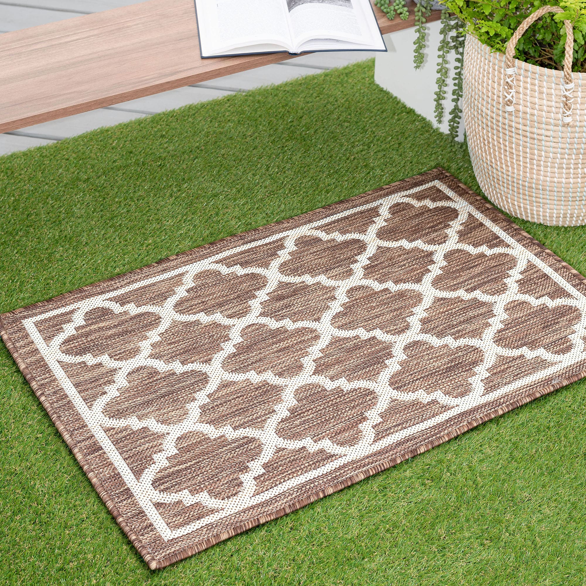 Tayse ECO1303 2X3 Eco 2 x 3 (ft) Flatweave Polypropylene Brown Rectangular Indoor/Outdoor Geometric Coastal Throw rug
