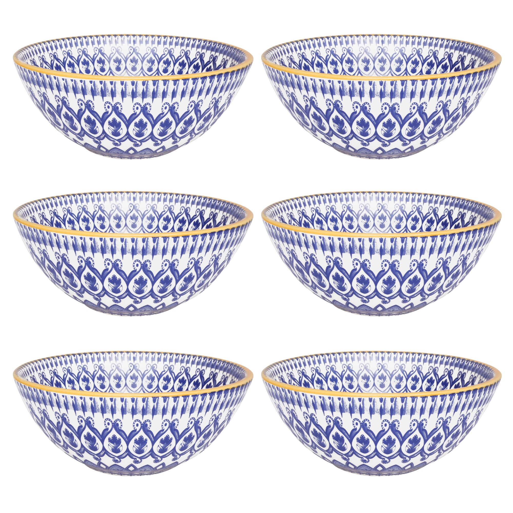 Manhattan Comfort Full 12-Piece Microwave Safe Large Soup Bowls with  Geometric and Floral Design, 20.29 Oz, Yellow/Black