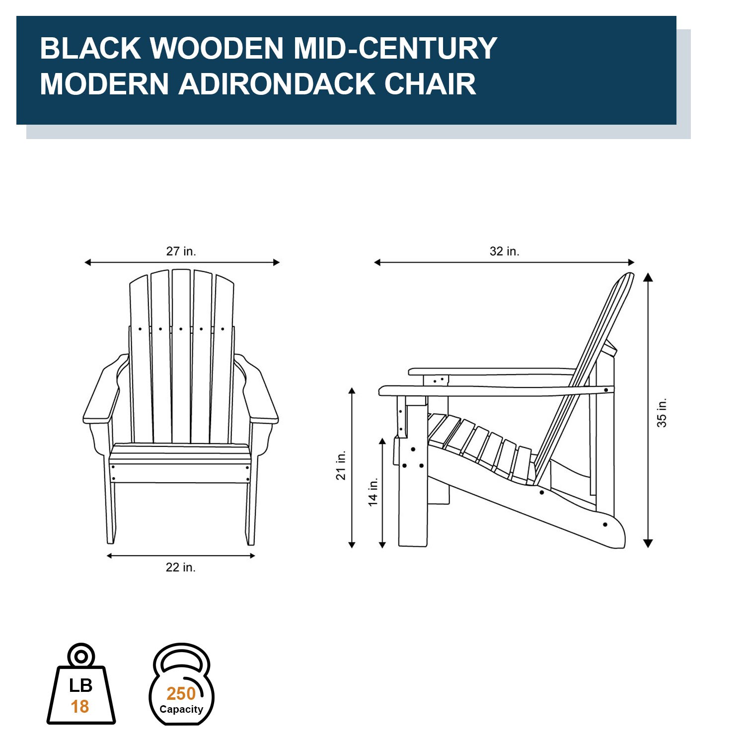 Black Cedar Wood Mid-Century Modern Adirondack Chair