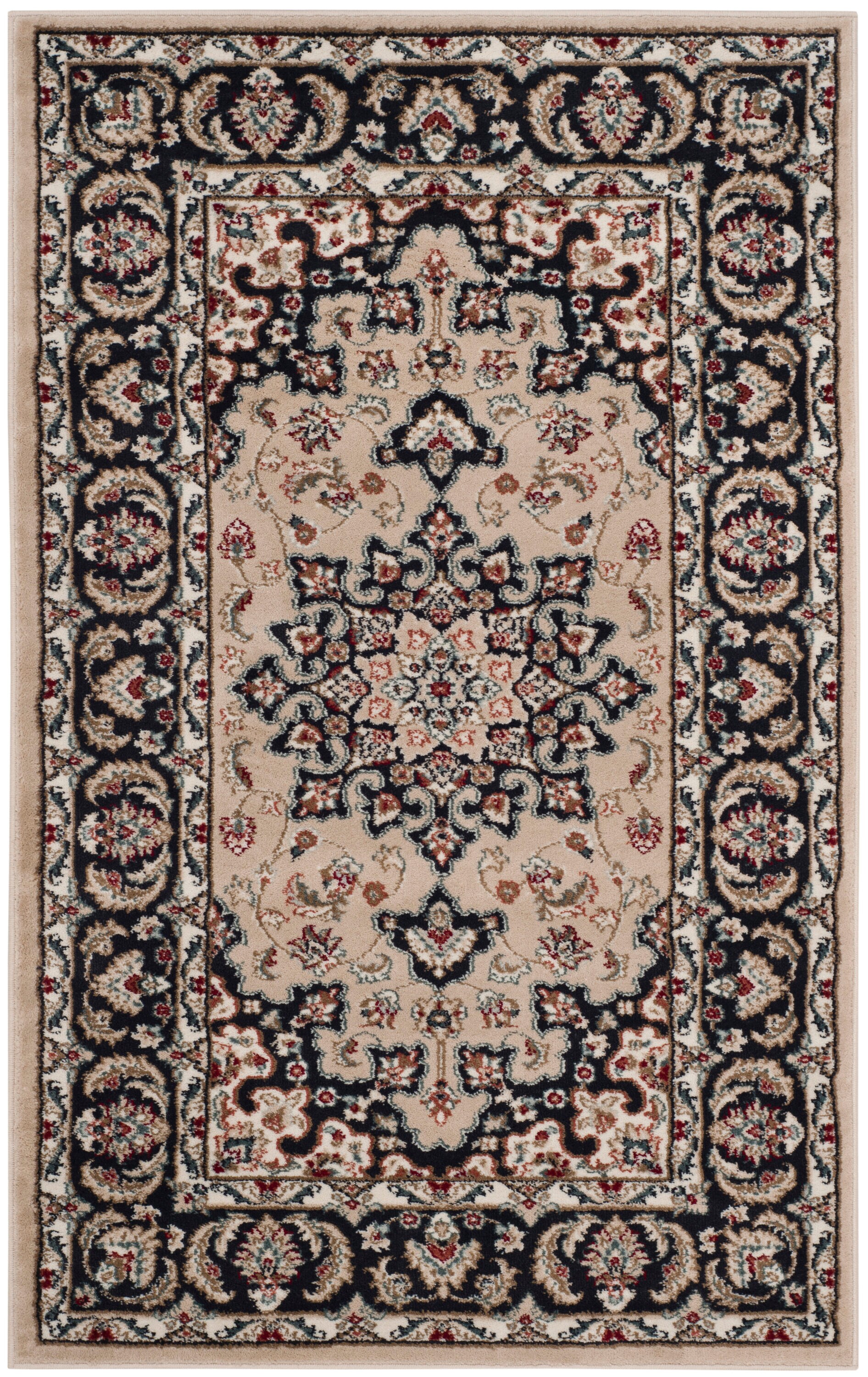 Traditional Gray and Cream Floral Border Area Rug