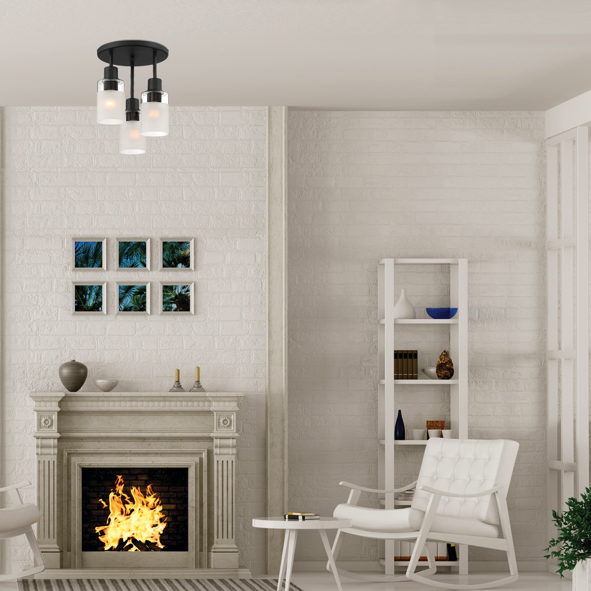 Cedar Lane 11" Matte Black Semi-Flush Ceiling Light with Glass Accents