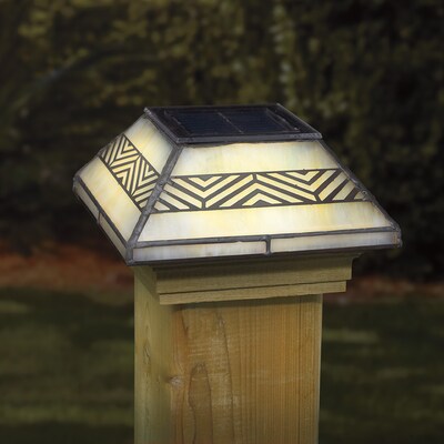 Deckorators 4-in x 4-in Stained Glass Solar LED Glass Cedar Deck Post Cap Deckorators 4-in x 4-in Stained Glass Solar LED Glass Cedar Deck Post Cap