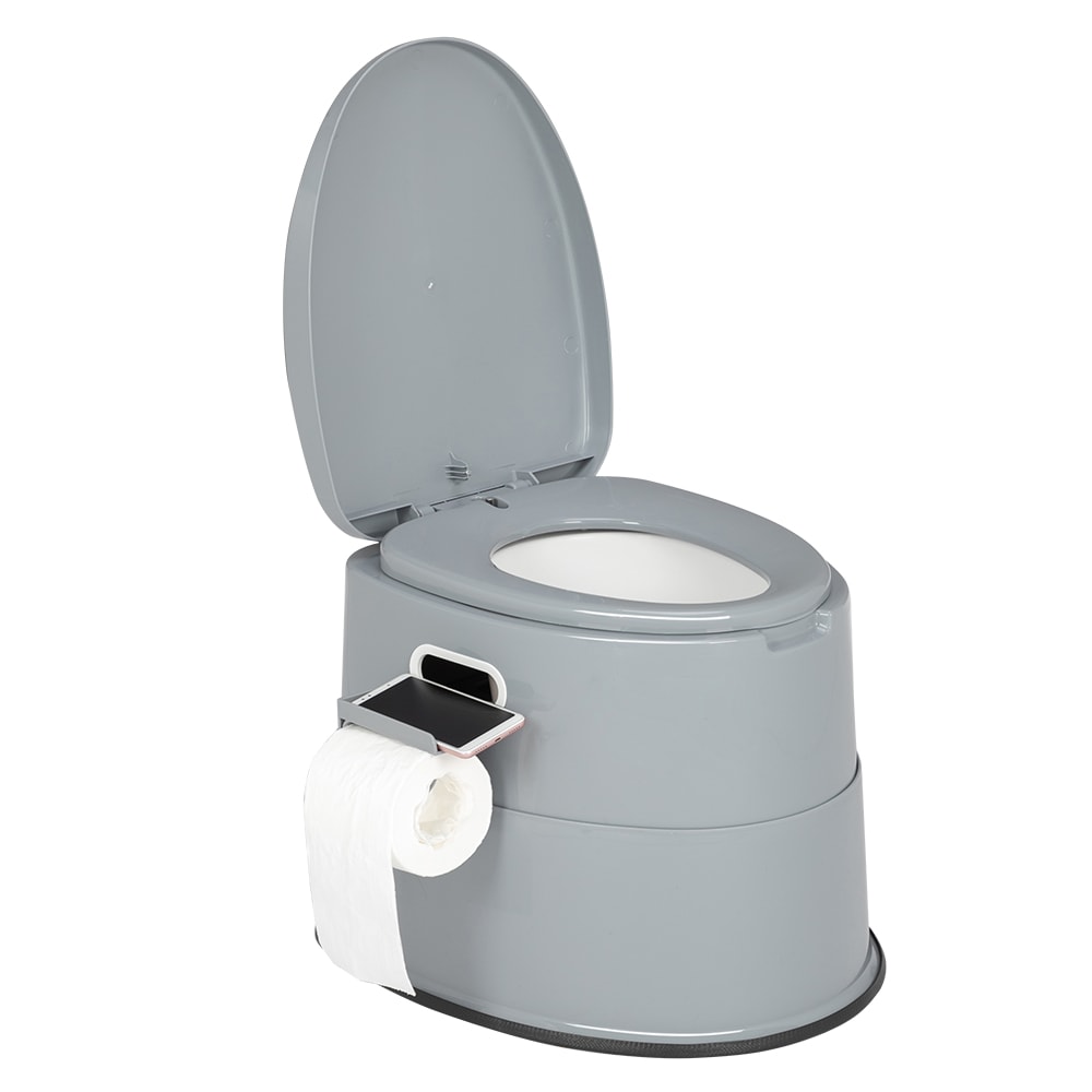 VINGLI LS-G89000942 Portable Toilet with Detachable Inner Bucket Removable Paper Holder Grey