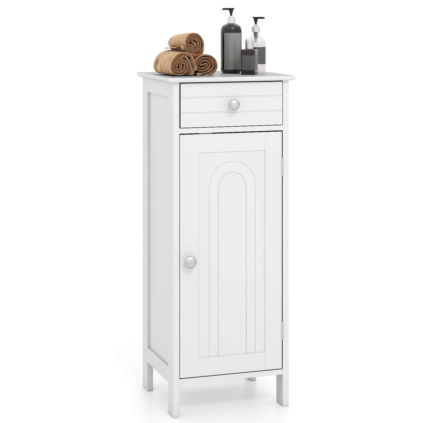 Costway -  Bathroom Storage Floor Cabinet Wooden Organizer Free-Standing with  Drawer and Shelf
