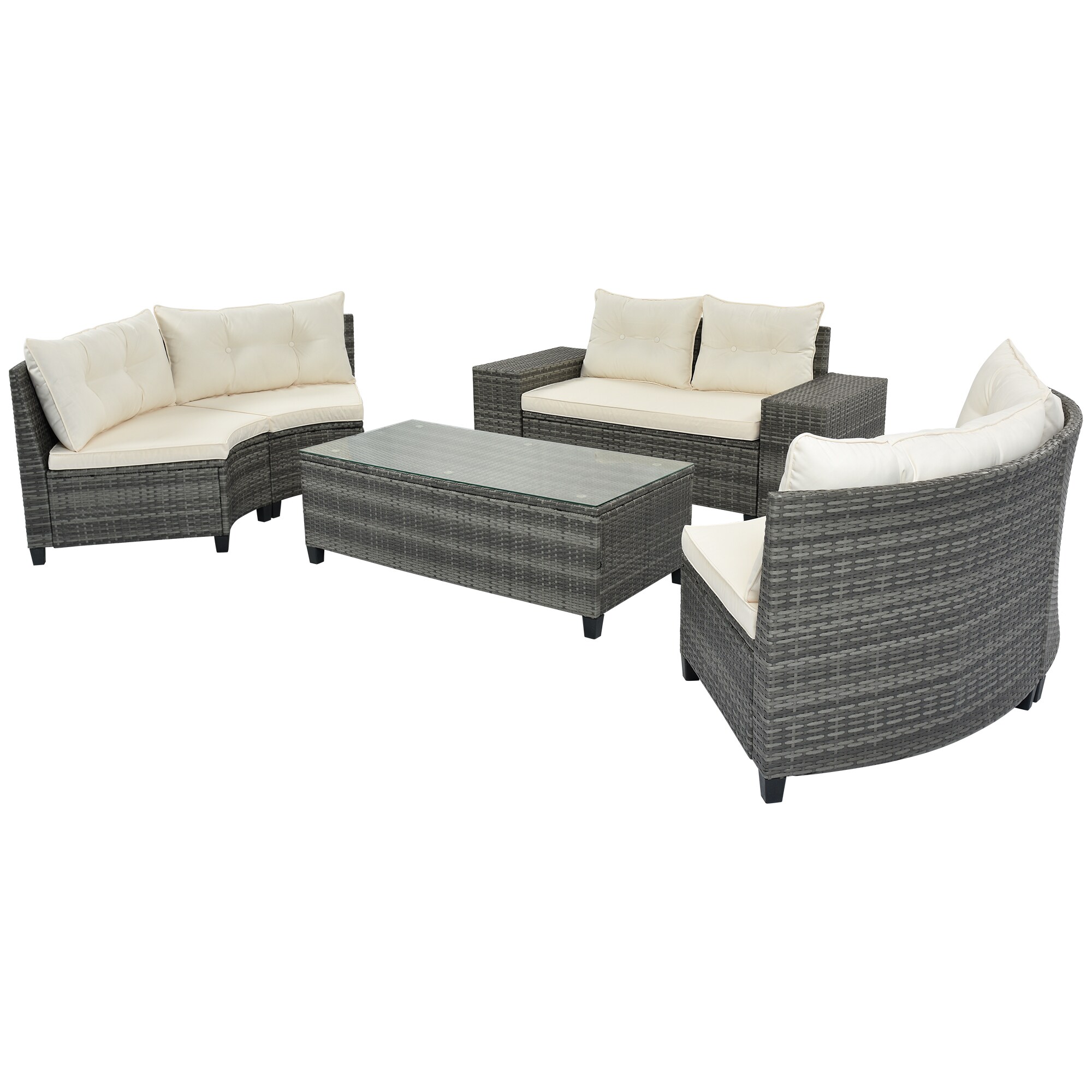 Flynama 8-Piece Wicker Patio Conversation Set with Off-white Cushions ...