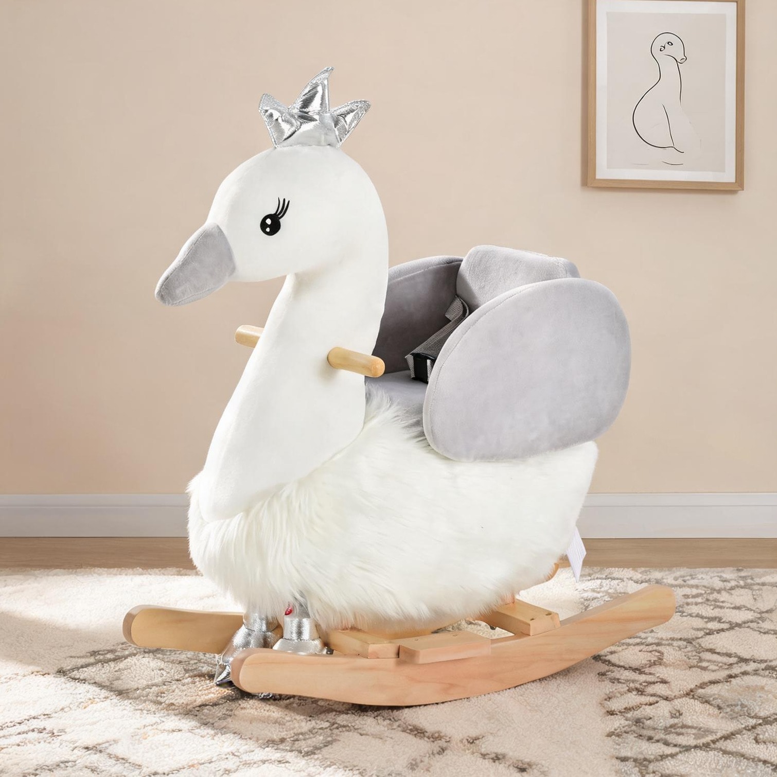 chillscreamni Storage Rocking Horses and Animals in White 59.9 x 33 x 58.9 in with Solid Wood Detail | EYFG6V0IXS64
