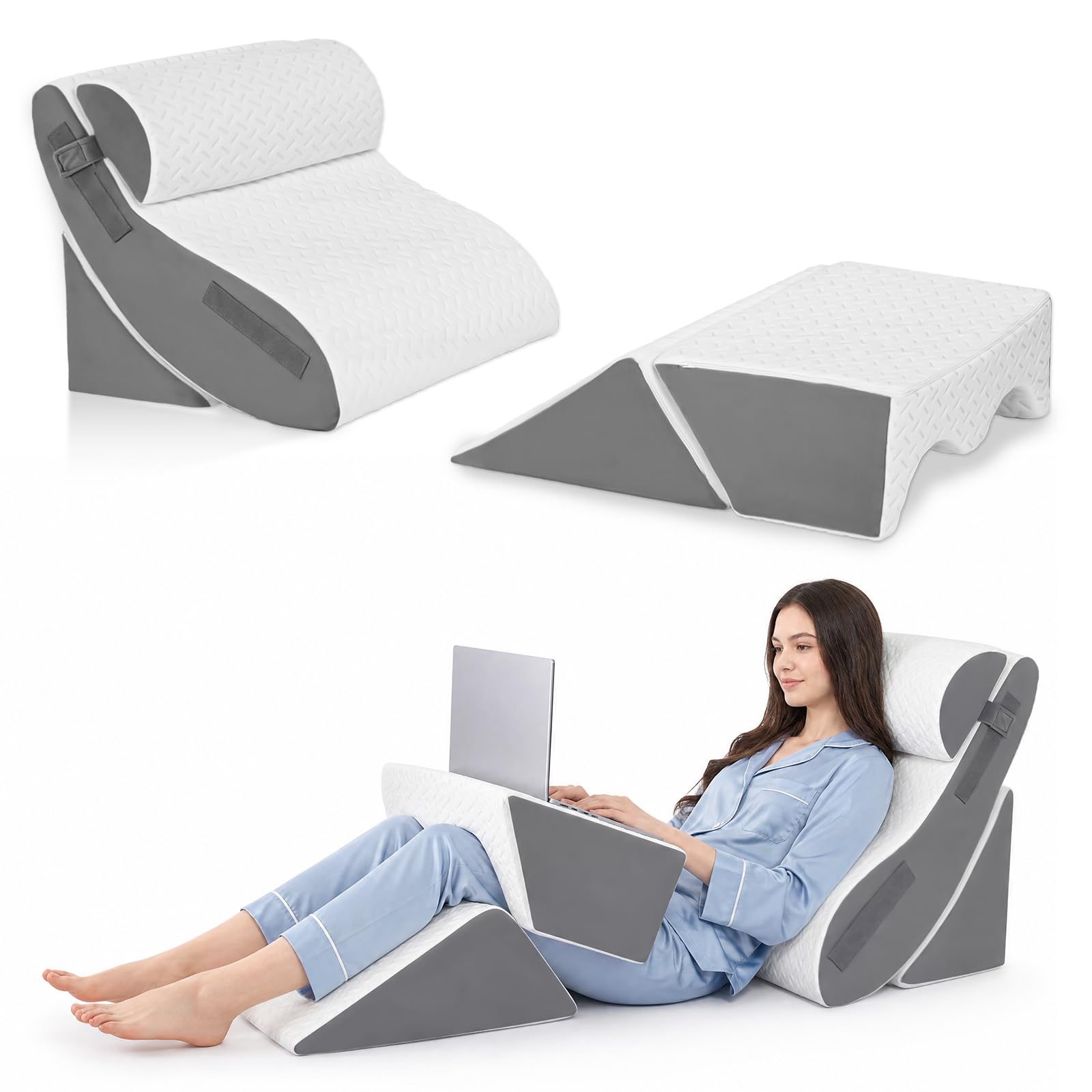 PIGFDK White Grey 5 PCS Wedge Pillow Set Post Surgery Recovery Support Pain Relief Adjustable Comfortable Sleep