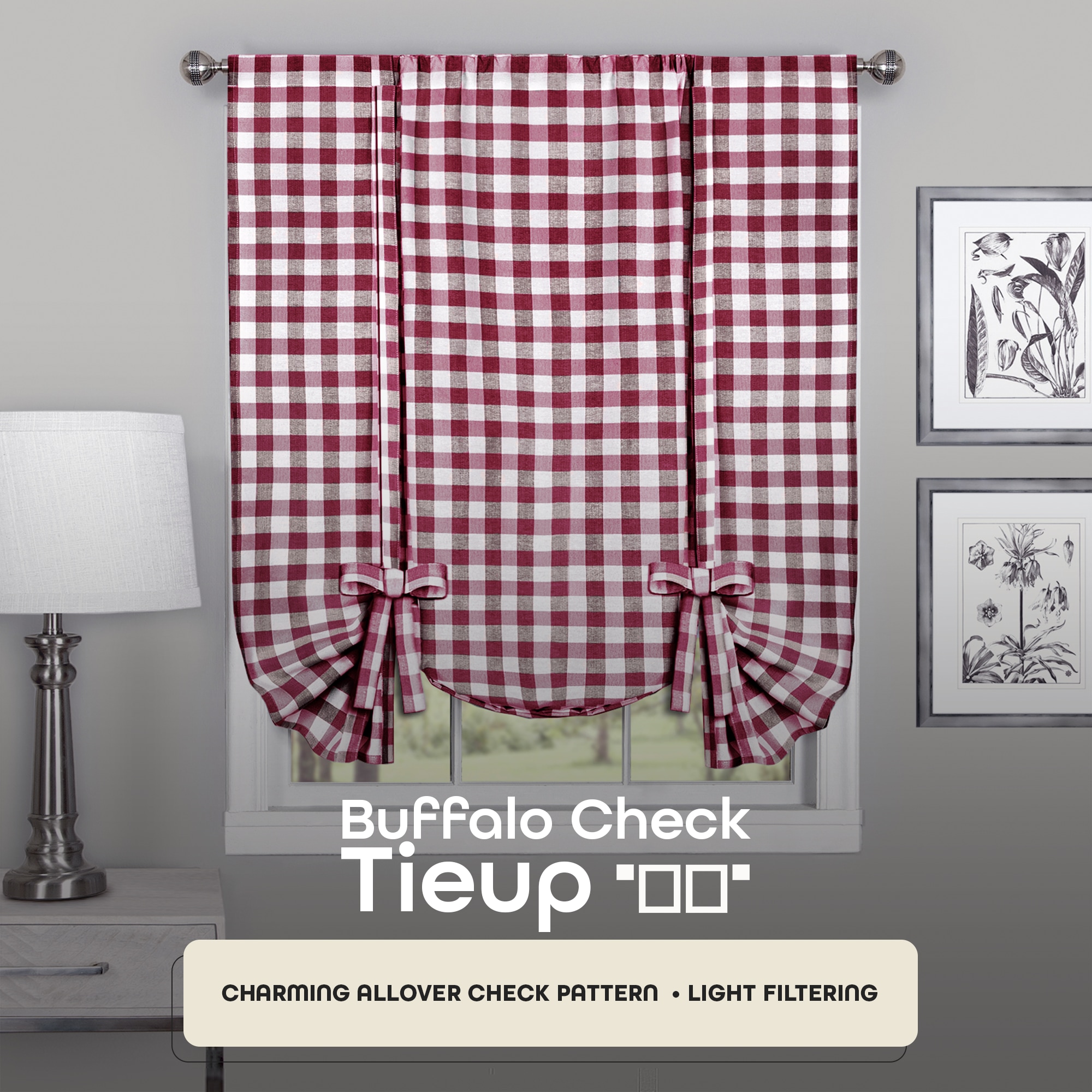 Burgundy and White Cotton Polyester Light Filtering Window Panel