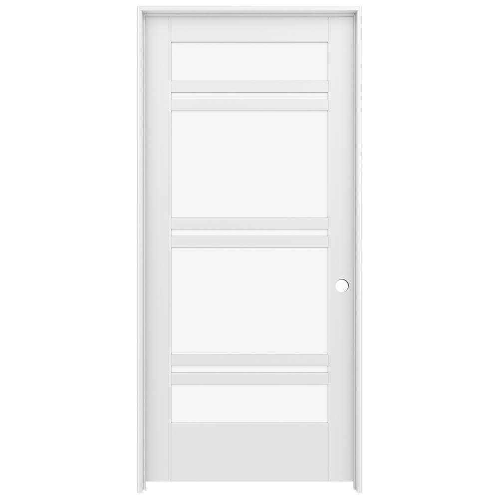 JELD-WEN LOWOLJW221100993 36-in x 80-in Primed Solid core 7-panel Clear glass Left hand Smooth Primed MDF Flat Jamb Single Prehung Interior Door