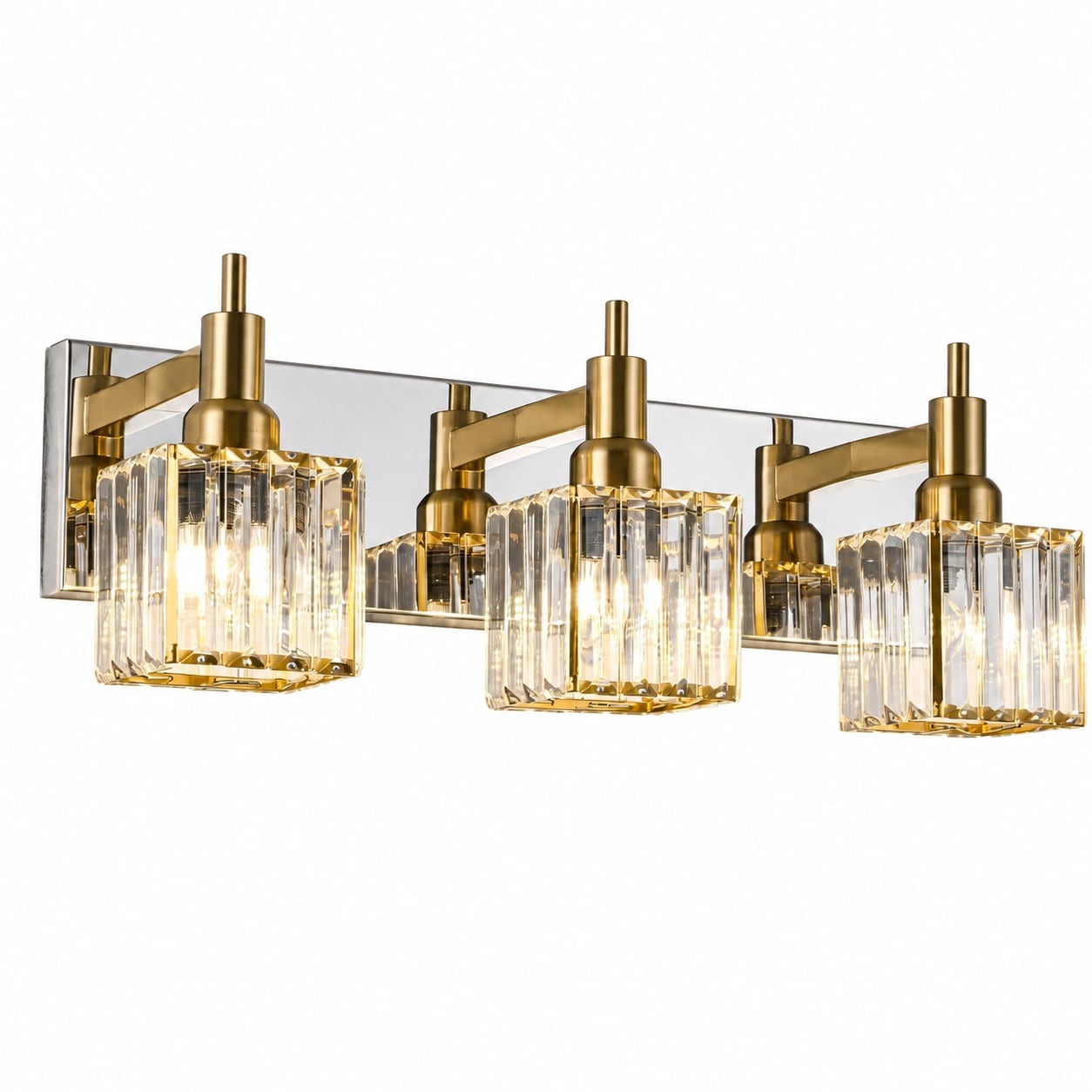 Aoibox  Crystal Bathroom Vanity Light Gold Chrome 3 Light Modern Square Wall Sconce Over Mirror