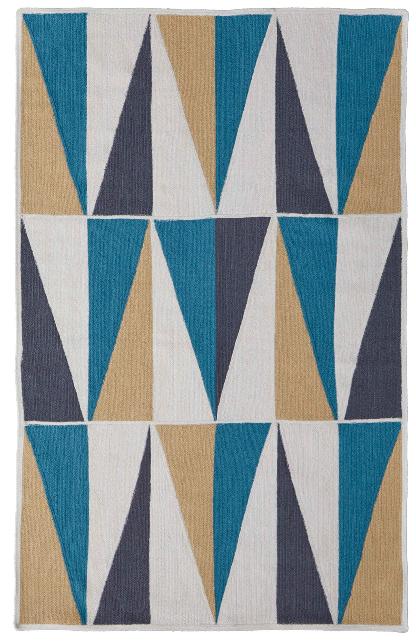 Room Envy 687R0527INDMLTE10 5 x 8 (ft) Loomed Polyester Blue/Gold/Ivory Rectangular Indoor Geometric Area rug