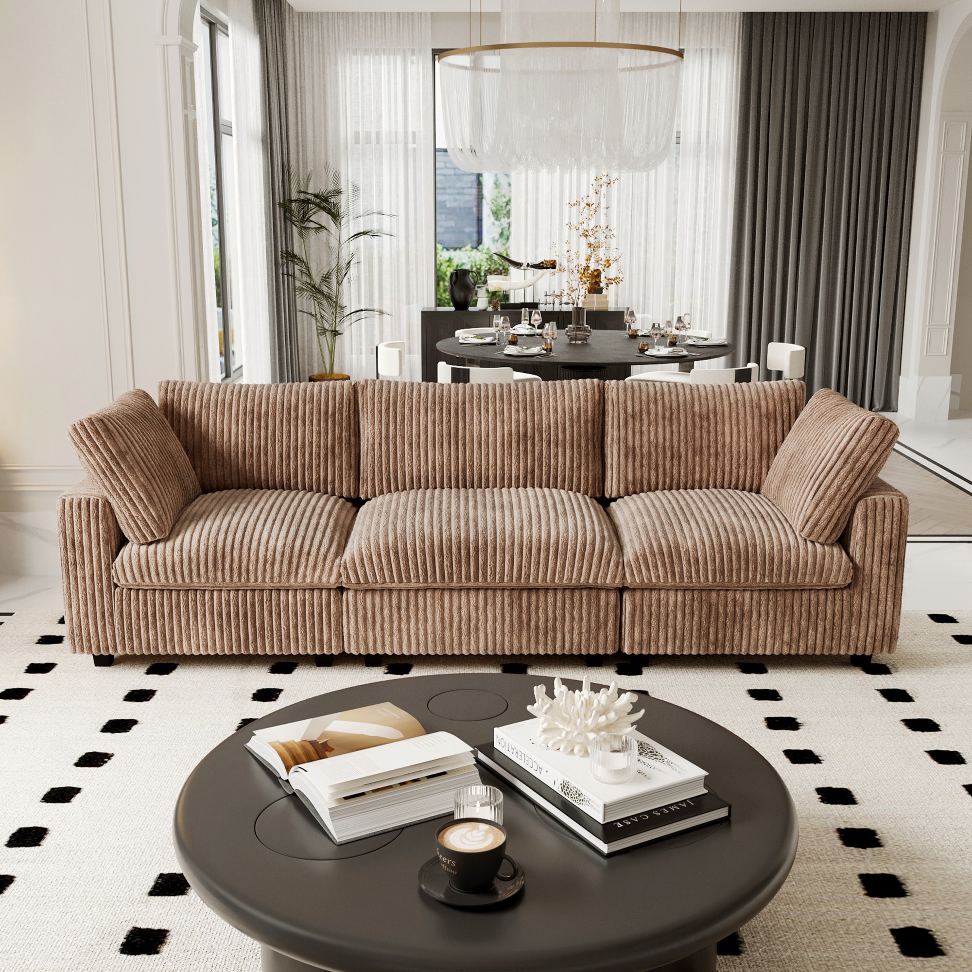 BuotiqHom DH-SF3-141TA 118-in Modern Brown (3 Seats) Velvet 3 -seater Sectional