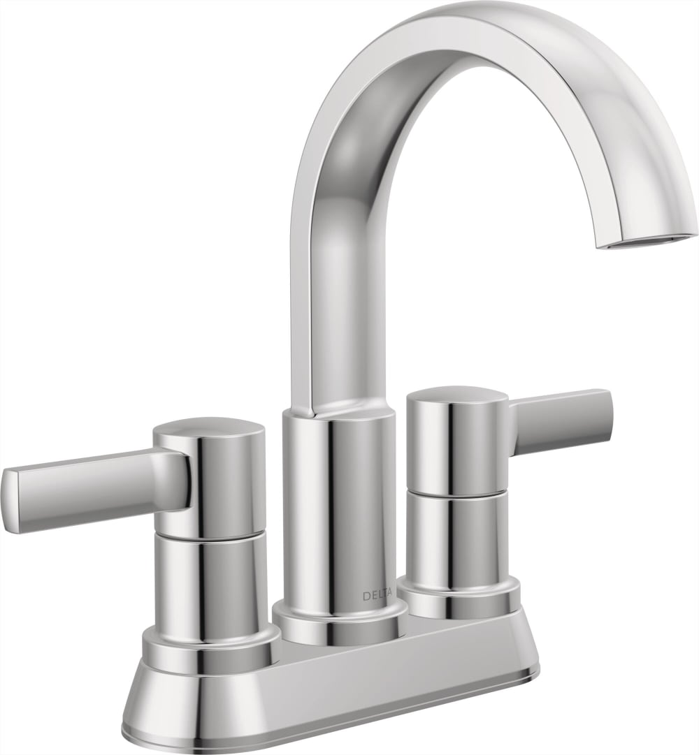 Delta 25855LF Albion Chrome 4-in centerset 2-handle WaterSense High-arc Residential Handle Bathroom Sink Faucet with Drain