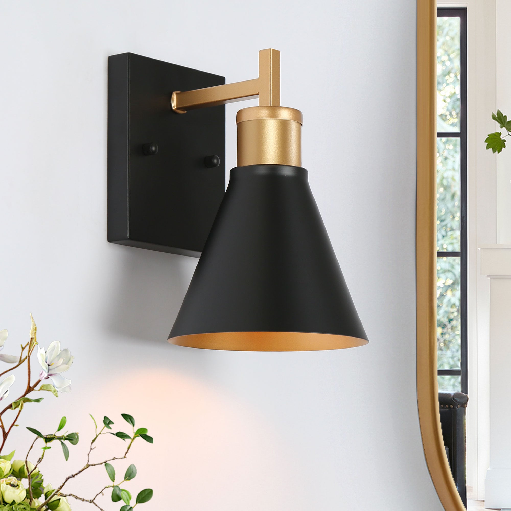 ZEVNI L3VQUQIJW48W1SM8 Meshaz Industrial 4.7-in W 1 -Light Matte Black Farmhouse Wall Sconce