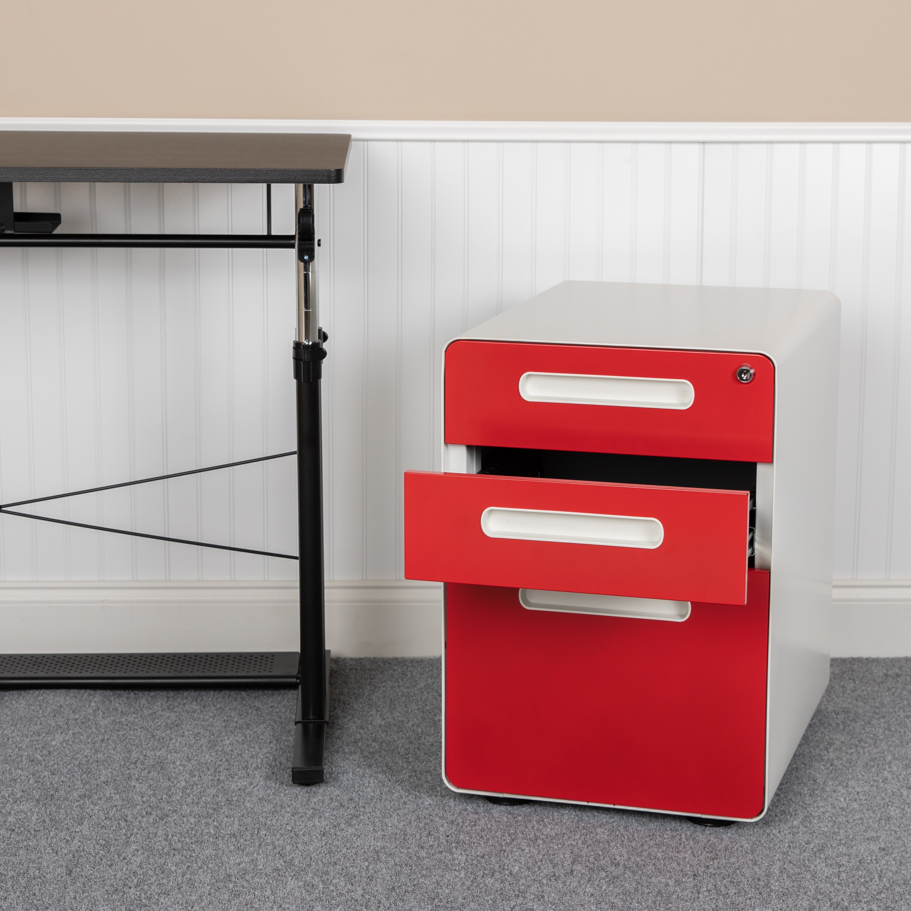 red filing cabinet