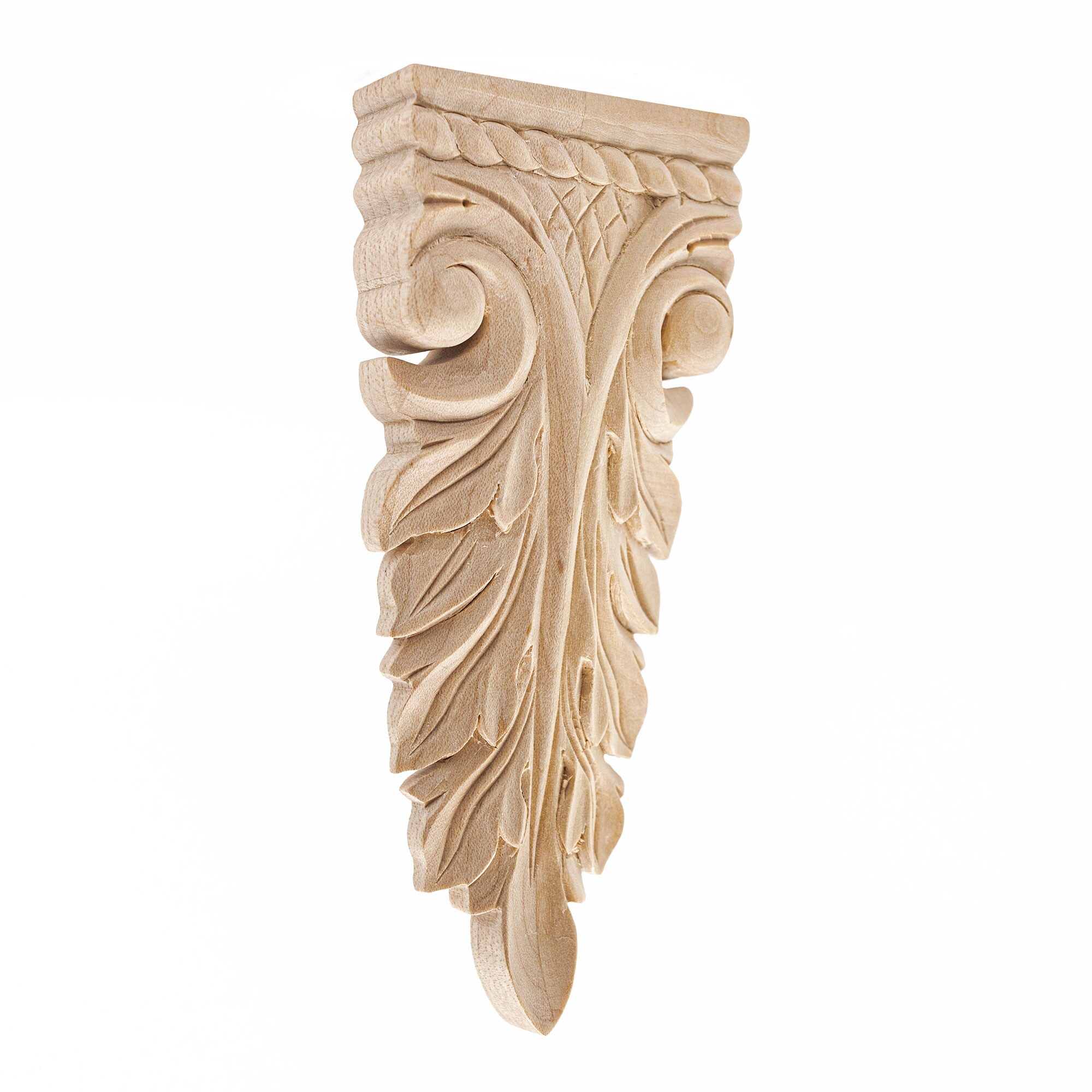 Hand Carved Unfinished Maple Acanthus Wood Applique