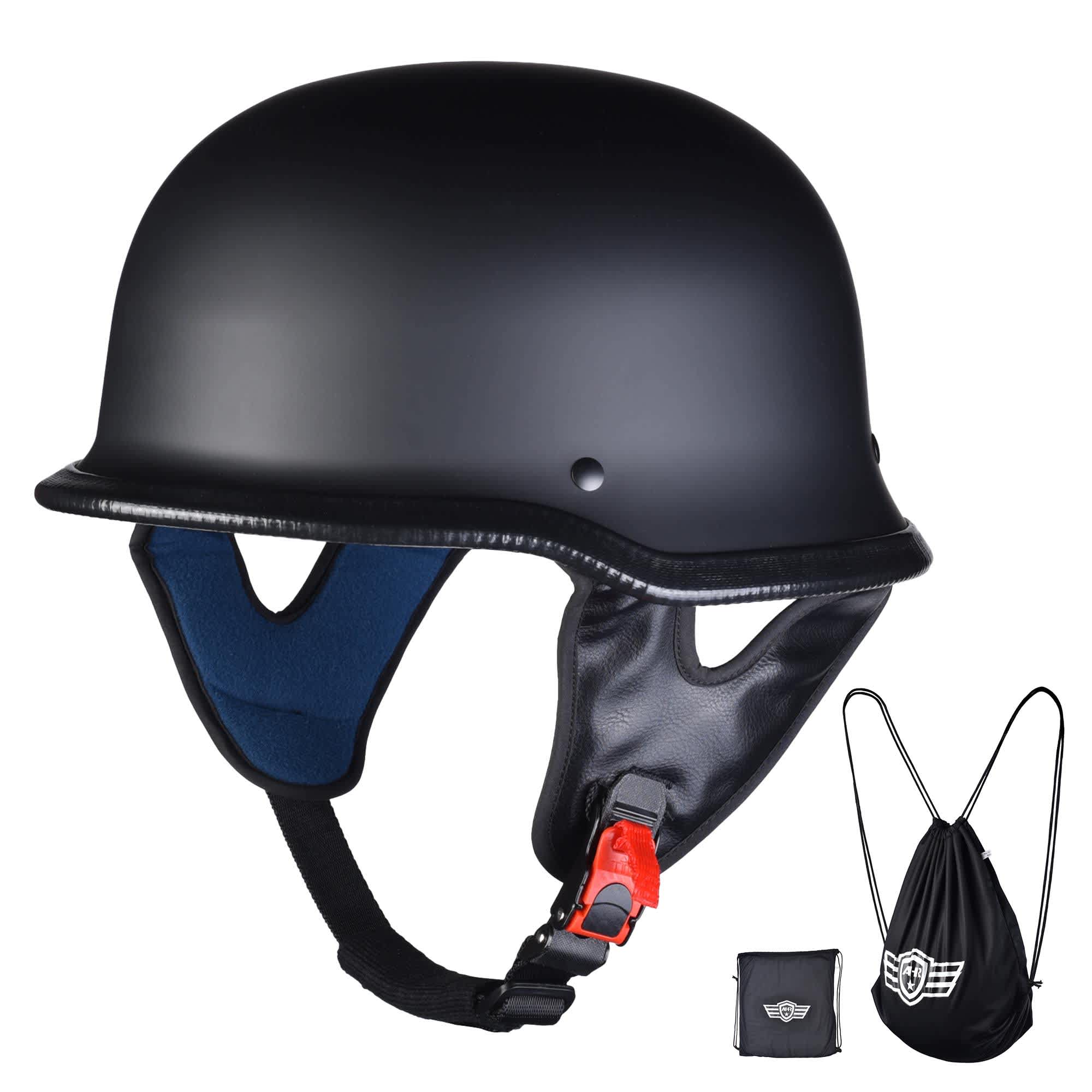 Yescom 33HEL005-602L-M-LO AHR RUN G DOT German Style Motorcycle Half Helmet Half Face Cruiser Chopper Biker Skull Cap Helmet Black L