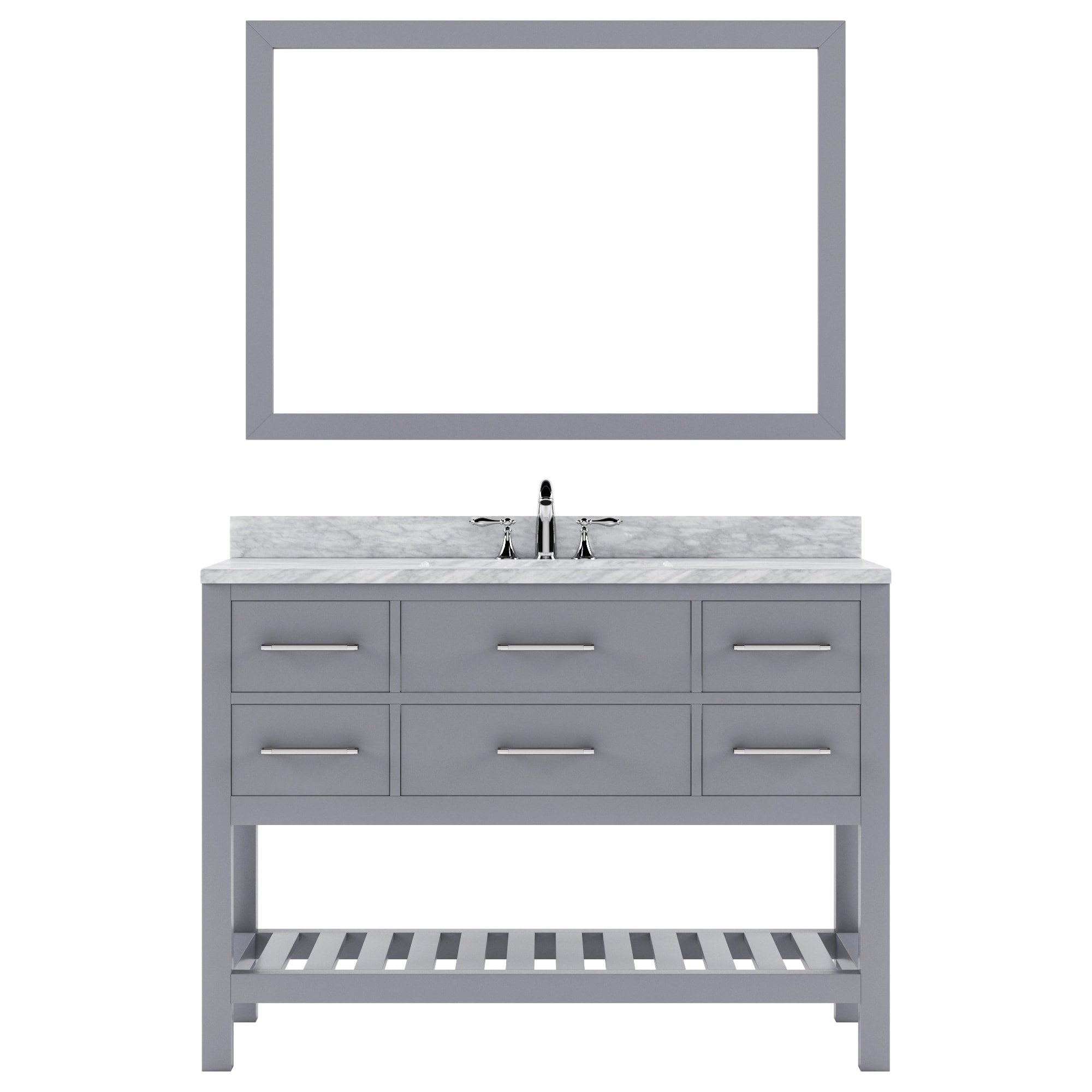 Virtu USA MS-2248-WMSQ-GR Caroline Estate 48-in Gray Undermount Single Sink Bathroom Vanity with Italian Carrara White Marble Top (Mirror Included)