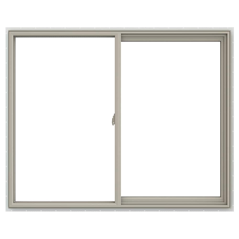JELD-WEN LOWOLJW138500728 V-2500 59-1/2-in x 47-1/2-in Desert Sand Exterior Desert Sand Interior Right-Handed Vinyl Sliding Window Annealed Glass (Full Screen Included)