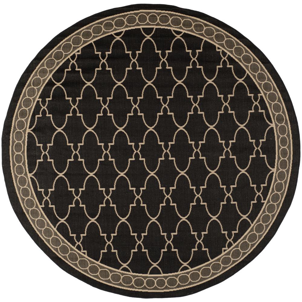 Safavieh CY5142D-7R Courtyard Arabesque 7 x 7 (ft) Loomed Polypropylene Black/Beige Round Indoor/Outdoor Floral/Botanical Coastal Area rug