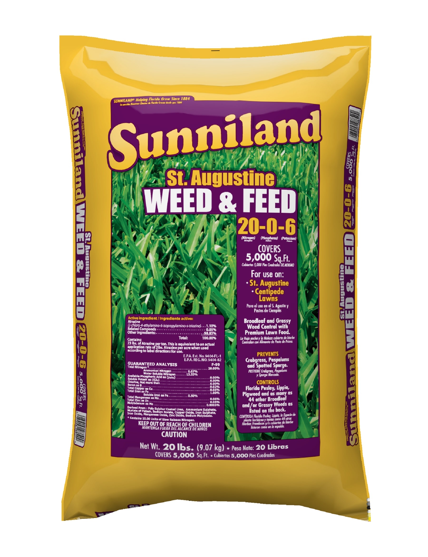 Sunniland 128820 20-lb 5000-sq ft 20-0-6 Weed Feed Fertilizer