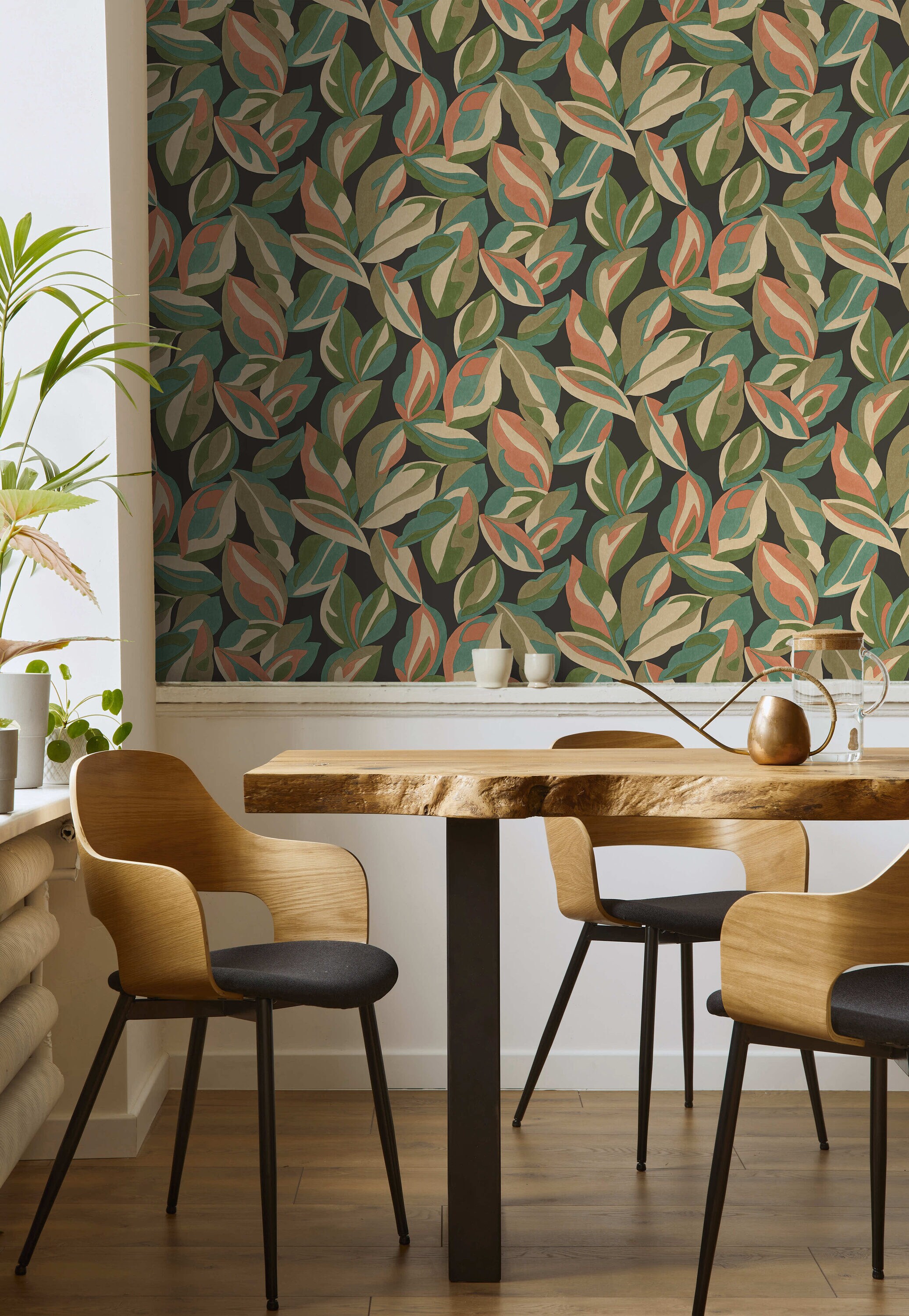 Abstract Leaf Charcoal Non-Pasted Wallpaper Roll